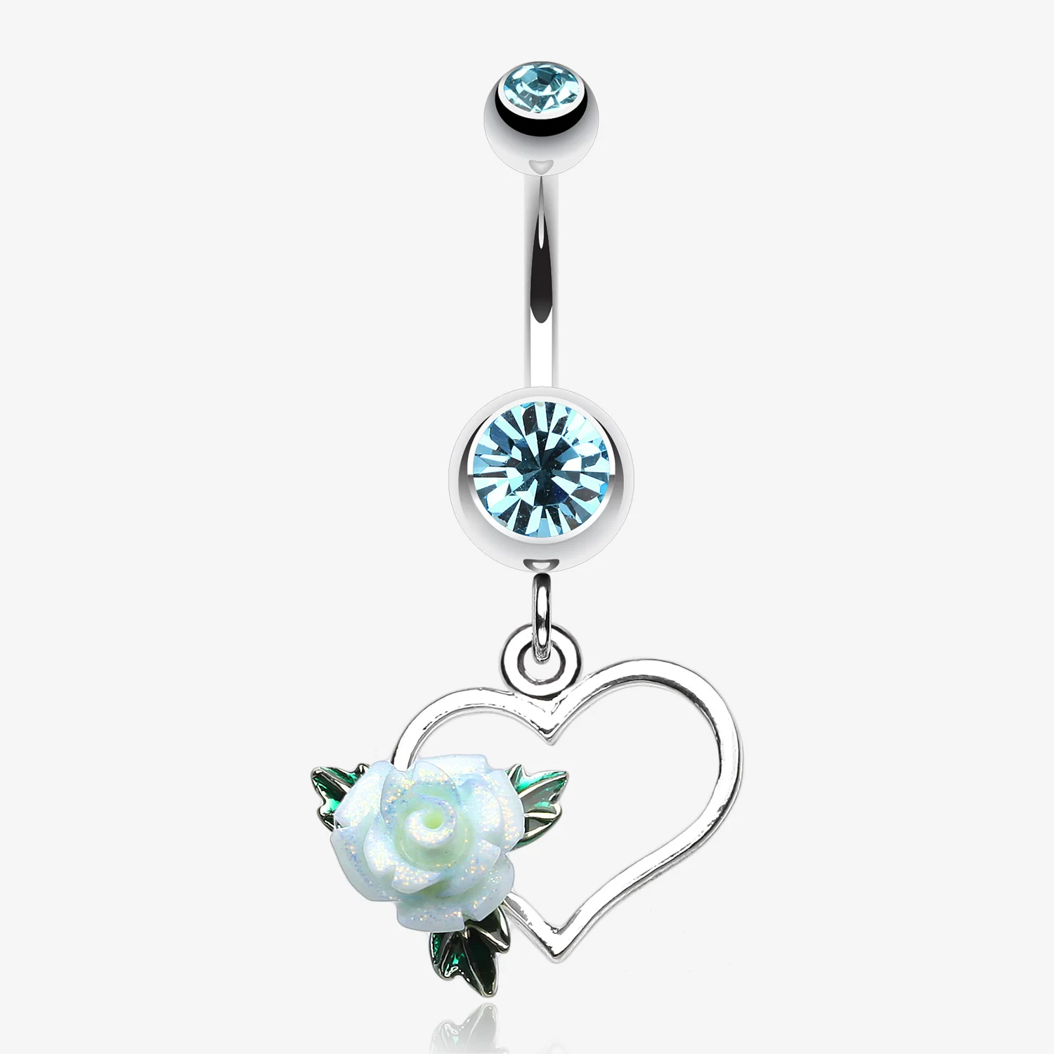 Glittering Sweet Heart with Rose Belly Button Ring