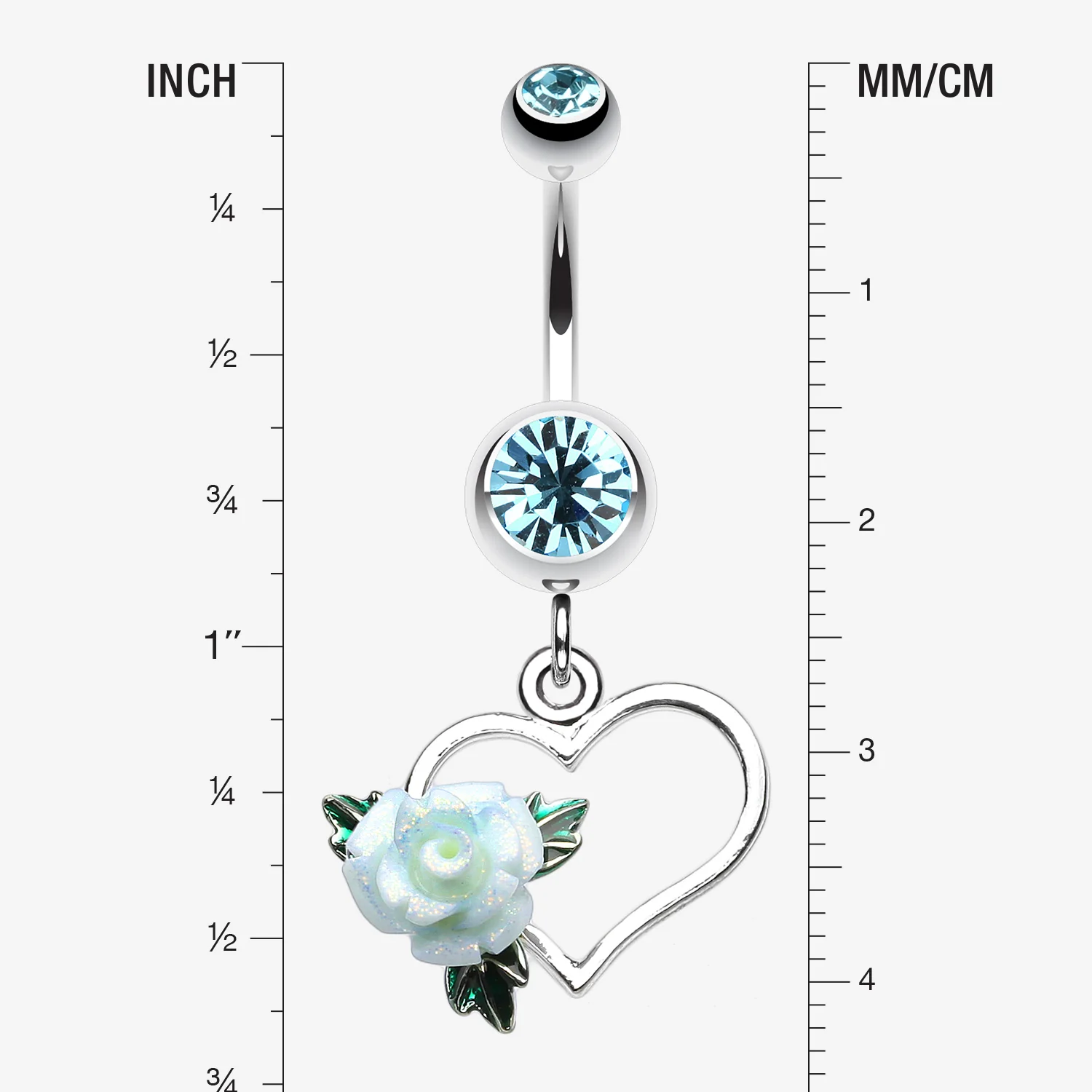 Glittering Sweet Heart with Rose Belly Button Ring - Image 2