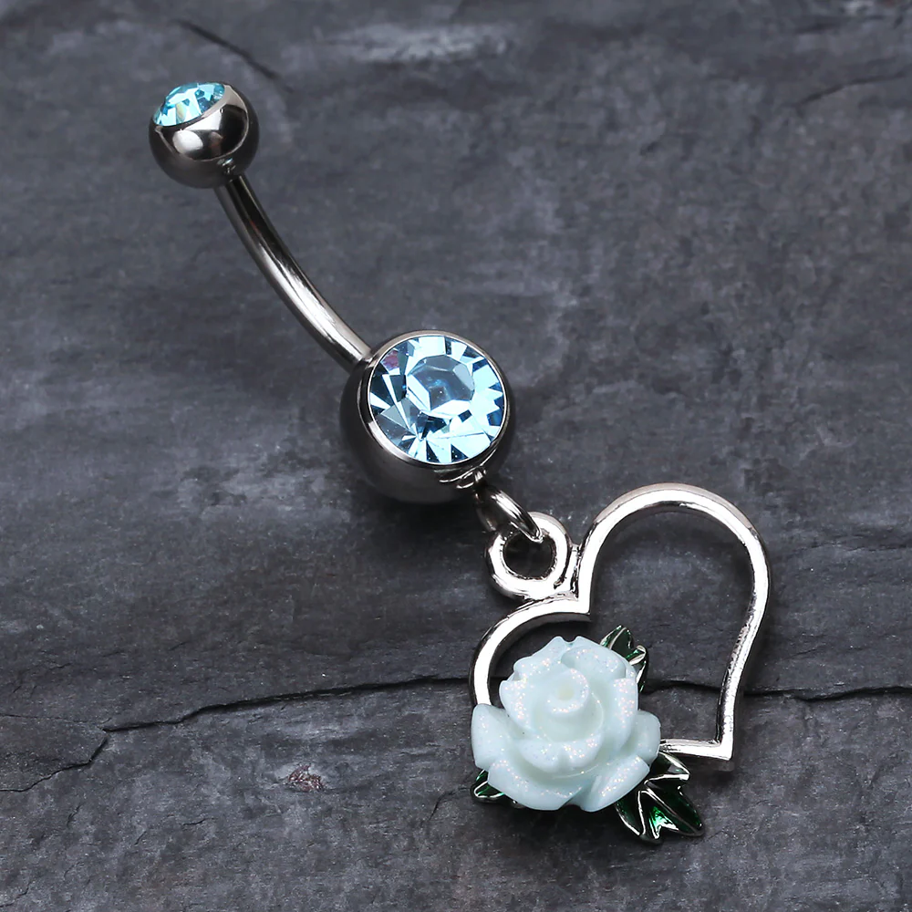 Glittering Sweet Heart with Rose Belly Button Ring - Image 3