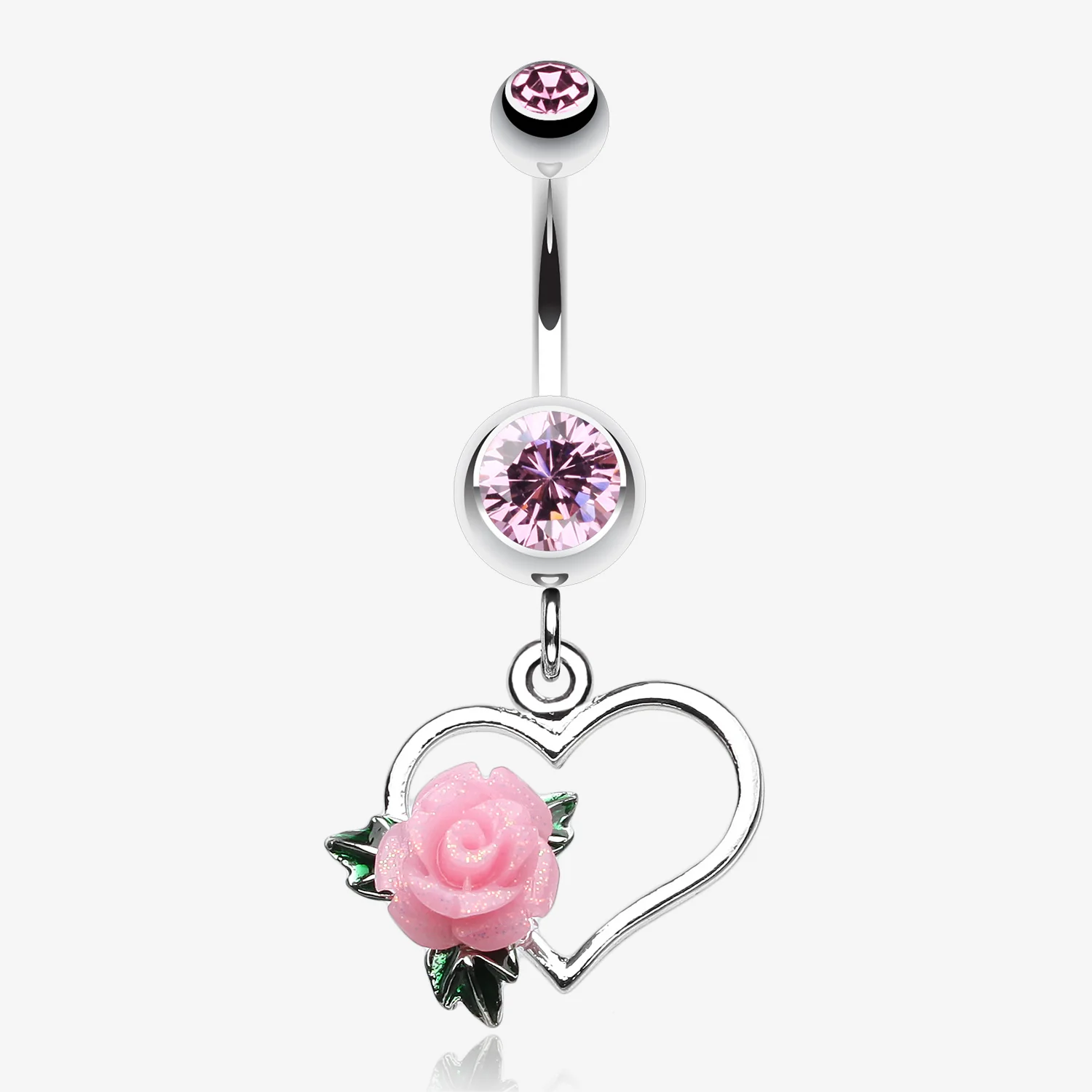 Glittering Sweet Heart with Rose Belly Button Ring