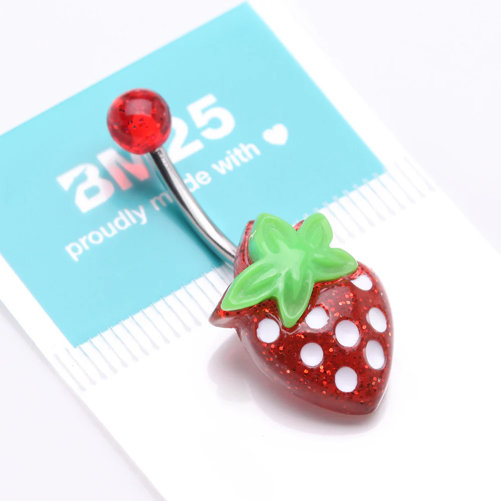 Glittery Strawberry Belly Button Ring - Image 5