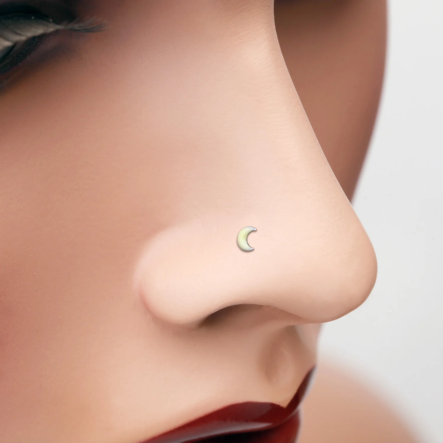Glow in the Dark Crescent Moon Nose Stud Ring - Image 2
