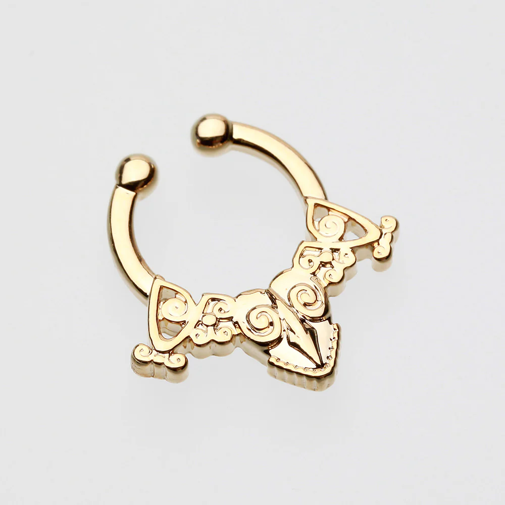 Gold Luria Tribal Filigree Fake Septum Clip-On Ring - Image 3