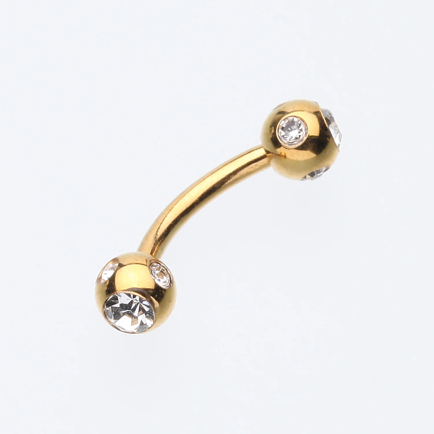 Gold Plated Aurora Gem Ball Curved Barbell Eyebrow Ring - Image 2