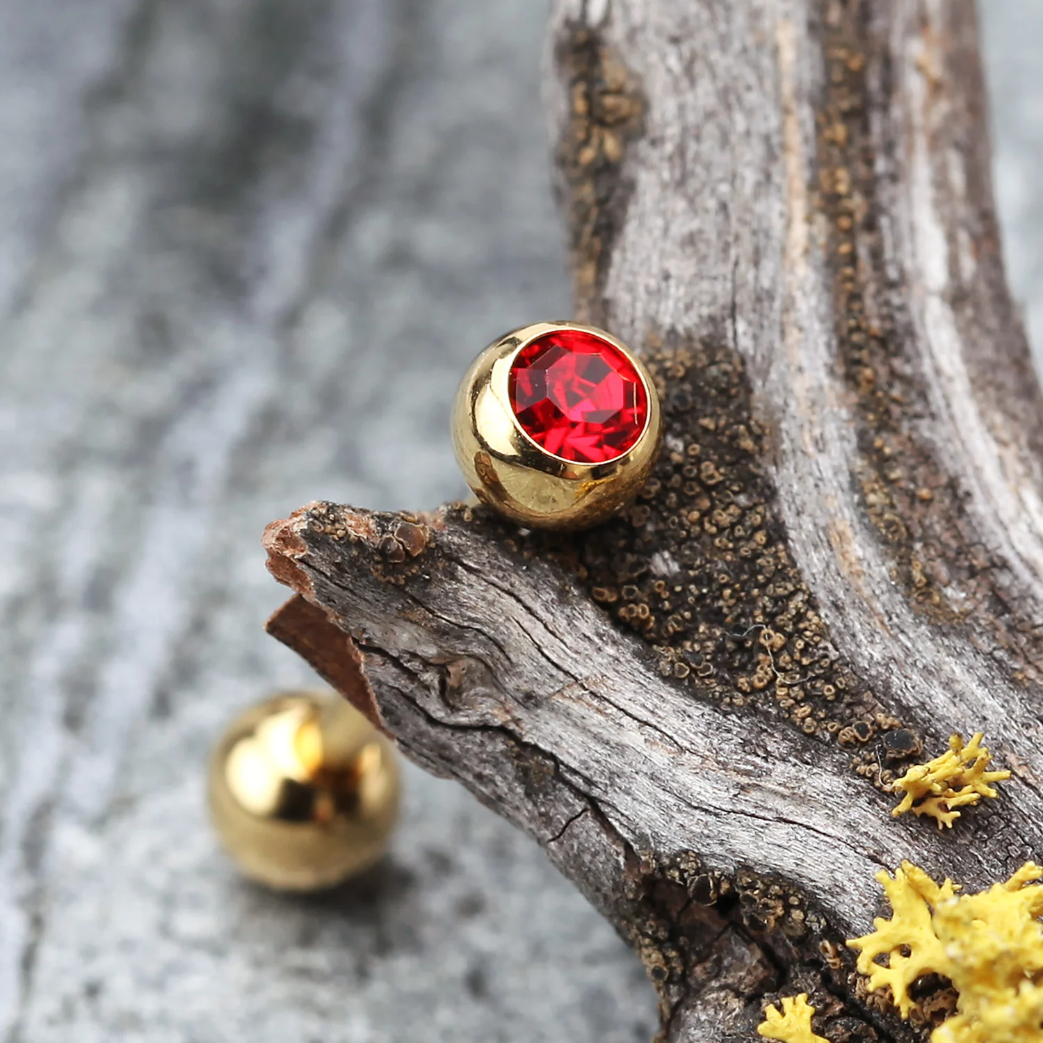 Gold Plated Basic Gem Ball Barbell Tongue Ring - Image 2