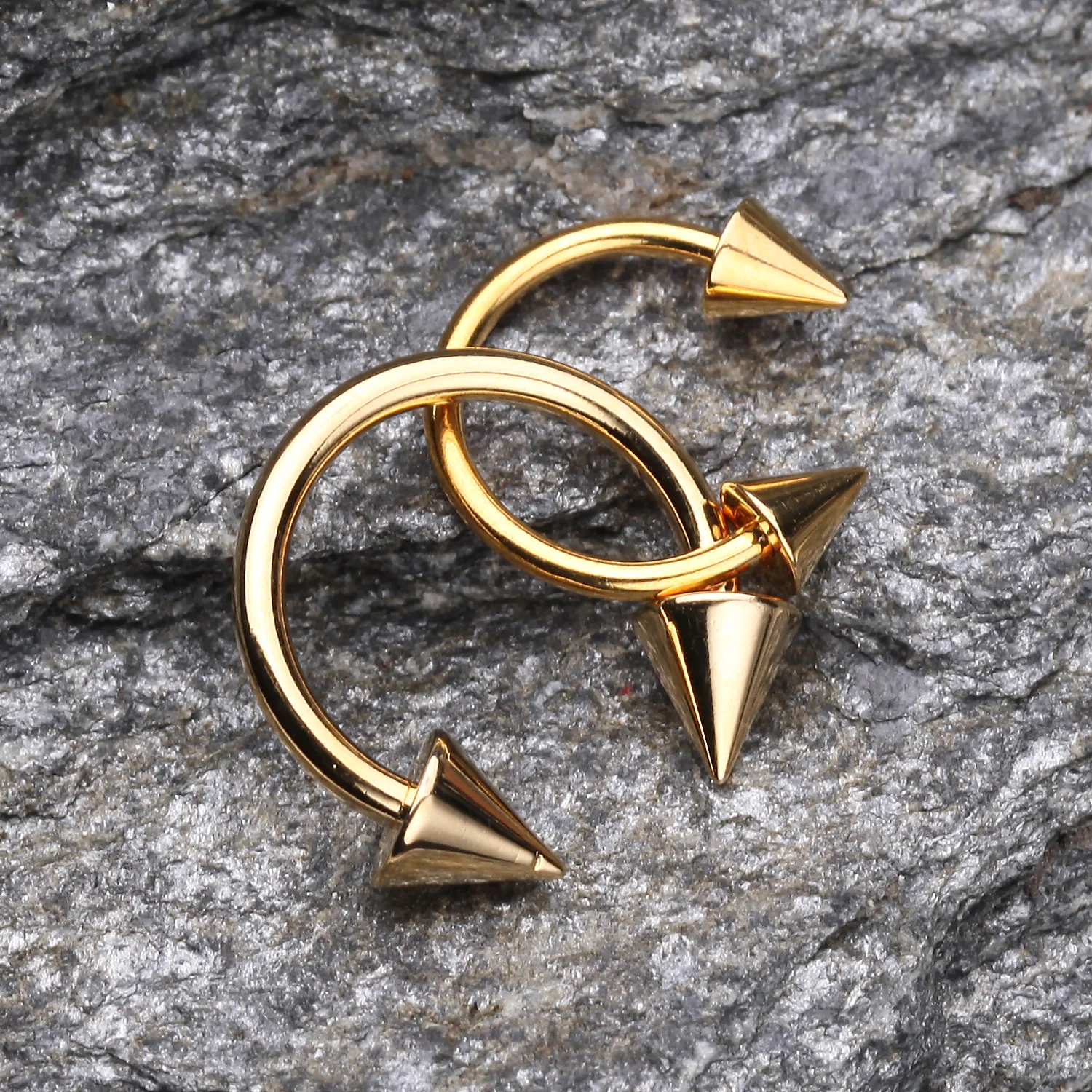 Gold Plated Basic Spike Top Horseshoe Circular Barbell - Image 2