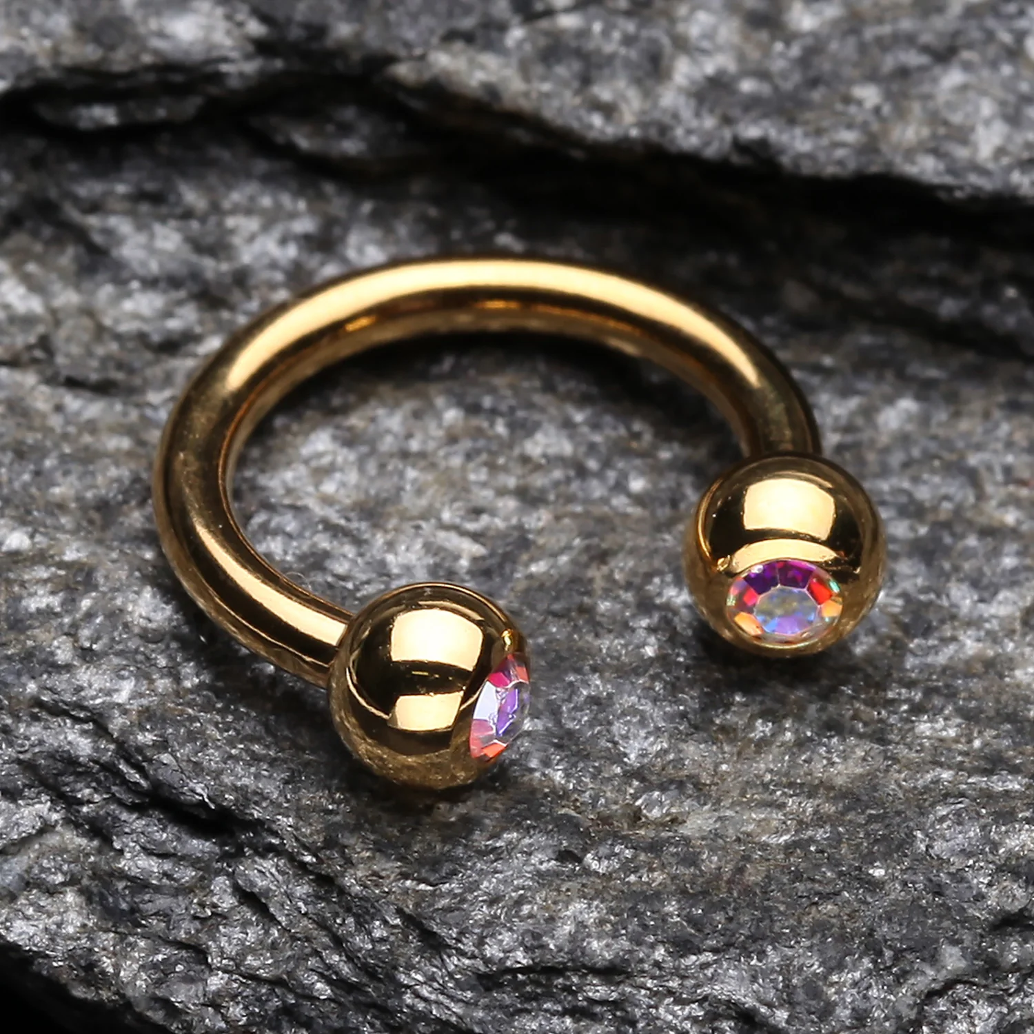 Gold Plated Gem Ball Horseshoe Circular Barbell - Image 2