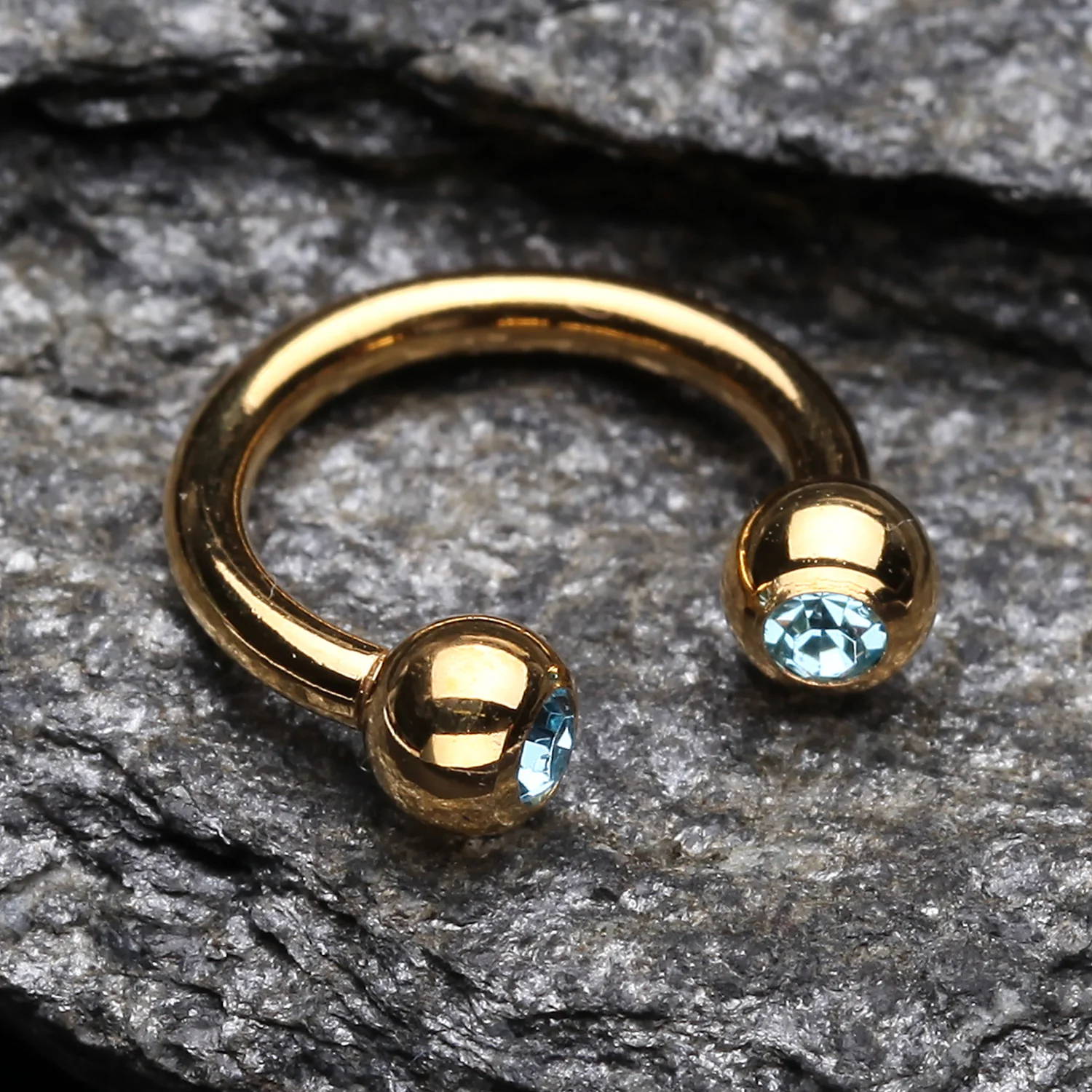 Gold Plated Gem Ball Horseshoe Circular Barbell - Image 2