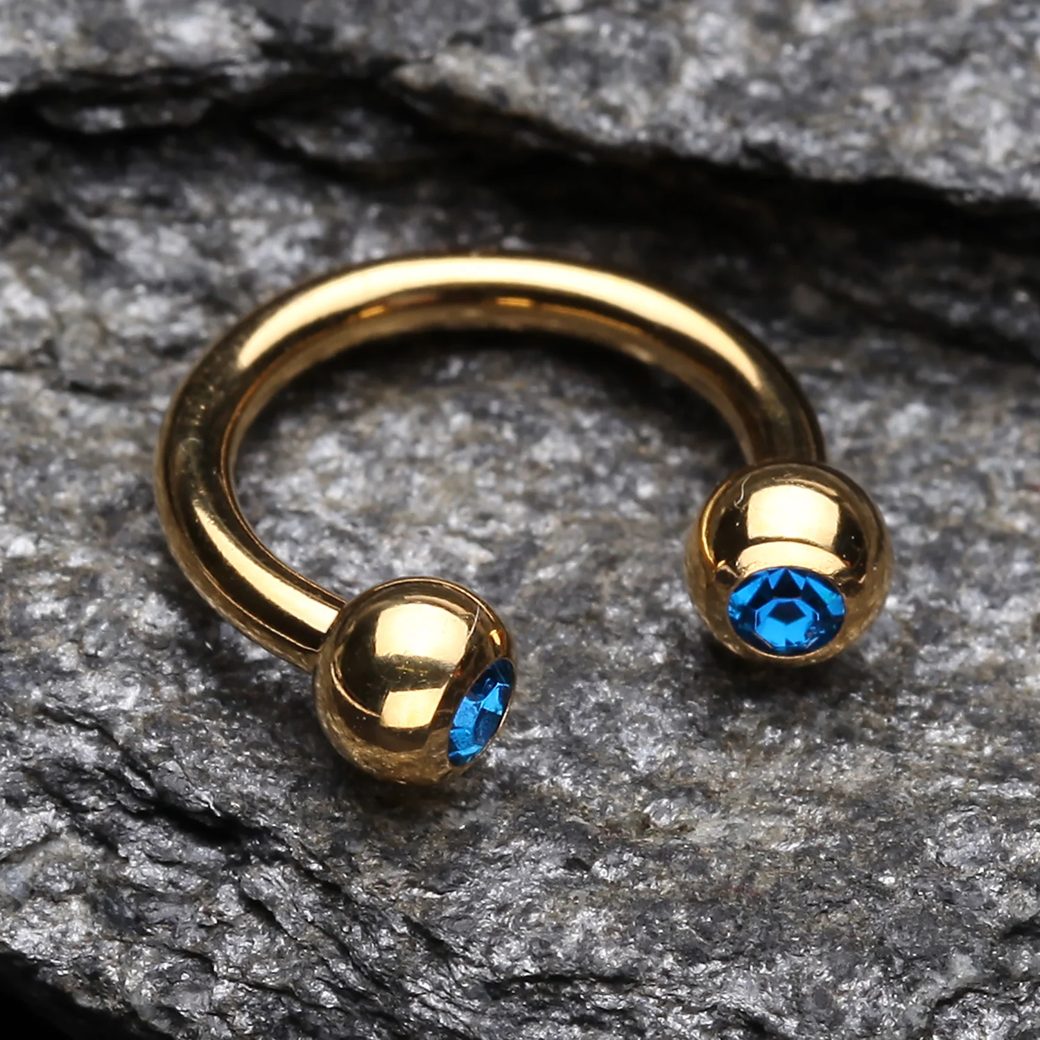 Gold Plated Gem Ball Horseshoe Circular Barbell - Image 2