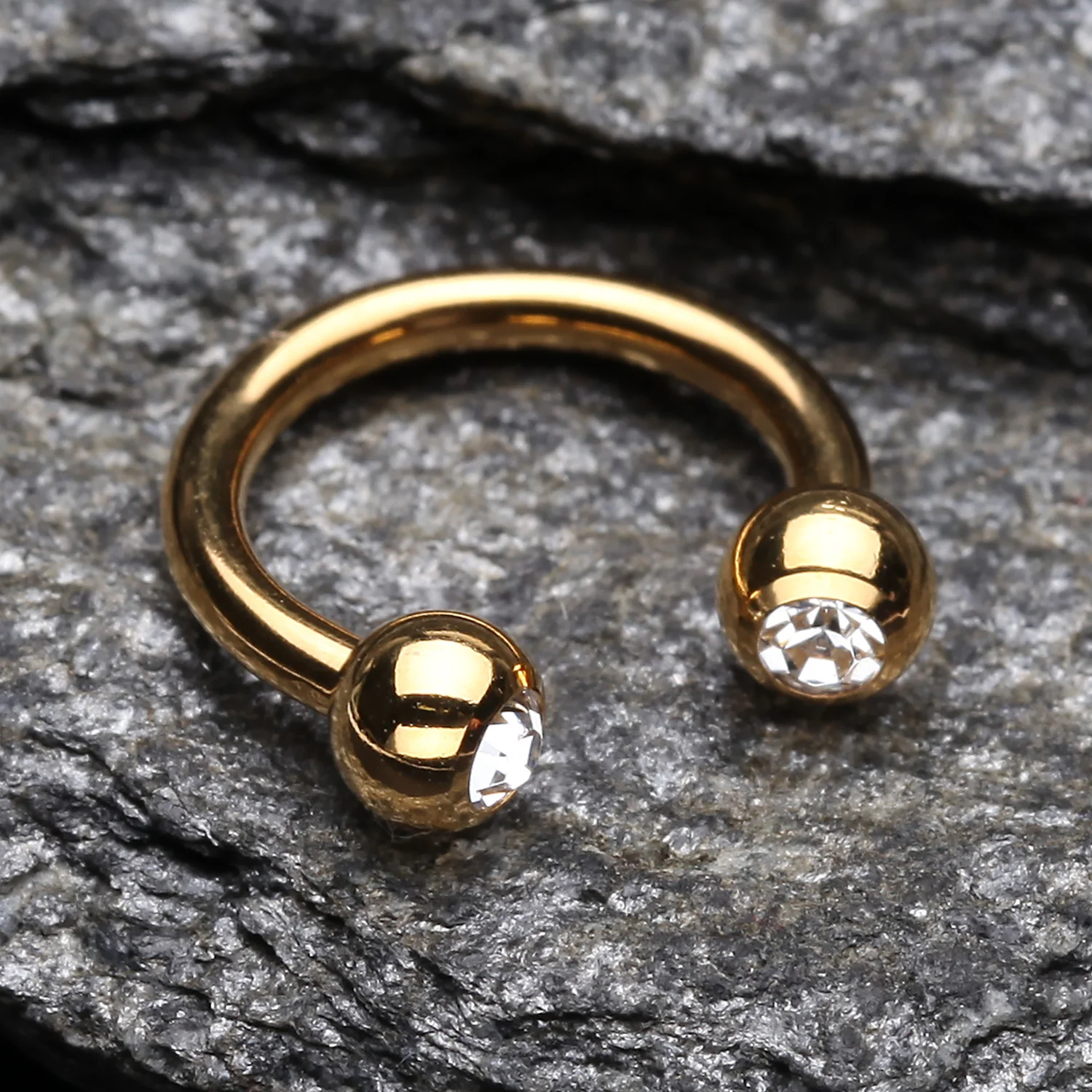 Gold Plated Gem Ball Horseshoe Circular Barbell - Image 2