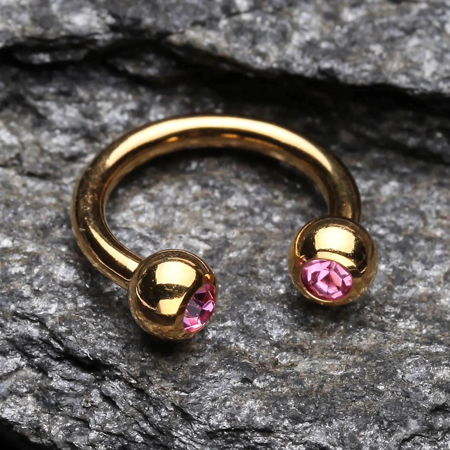 Gold Plated Gem Ball Horseshoe Circular Barbell - Image 2