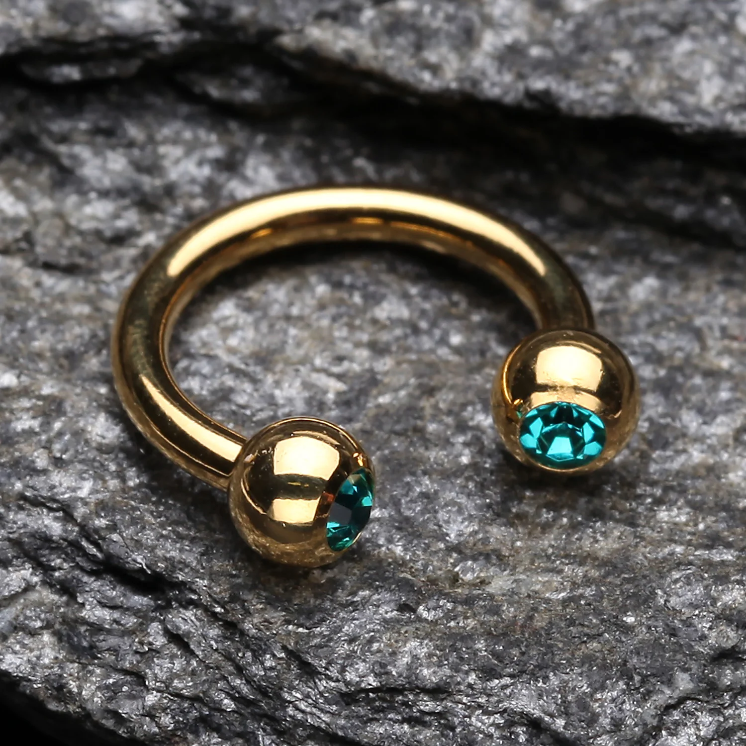 Gold Plated Gem Ball Horseshoe Circular Barbell - Image 2