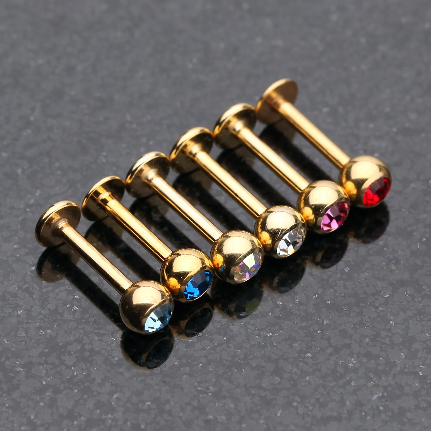 Gold Plated Gem Ball Steel Labret - Image 2