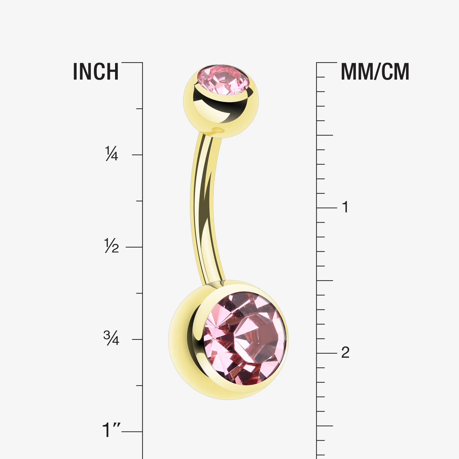 Gold PVD Double Gem Ball Steel Belly Button Ring - Image 2