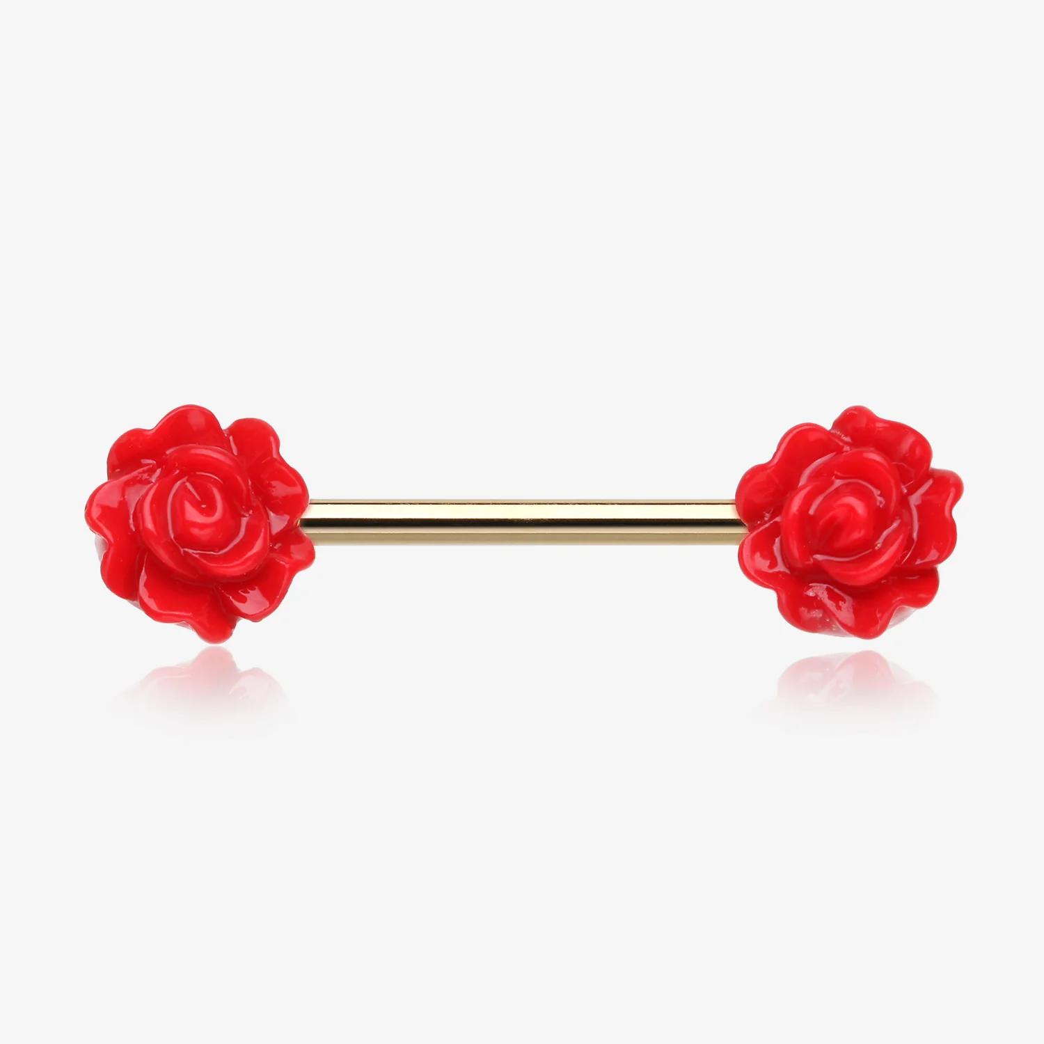 A Pair of Golden Acrylic Rose Blossom Nipple Barbell Ring