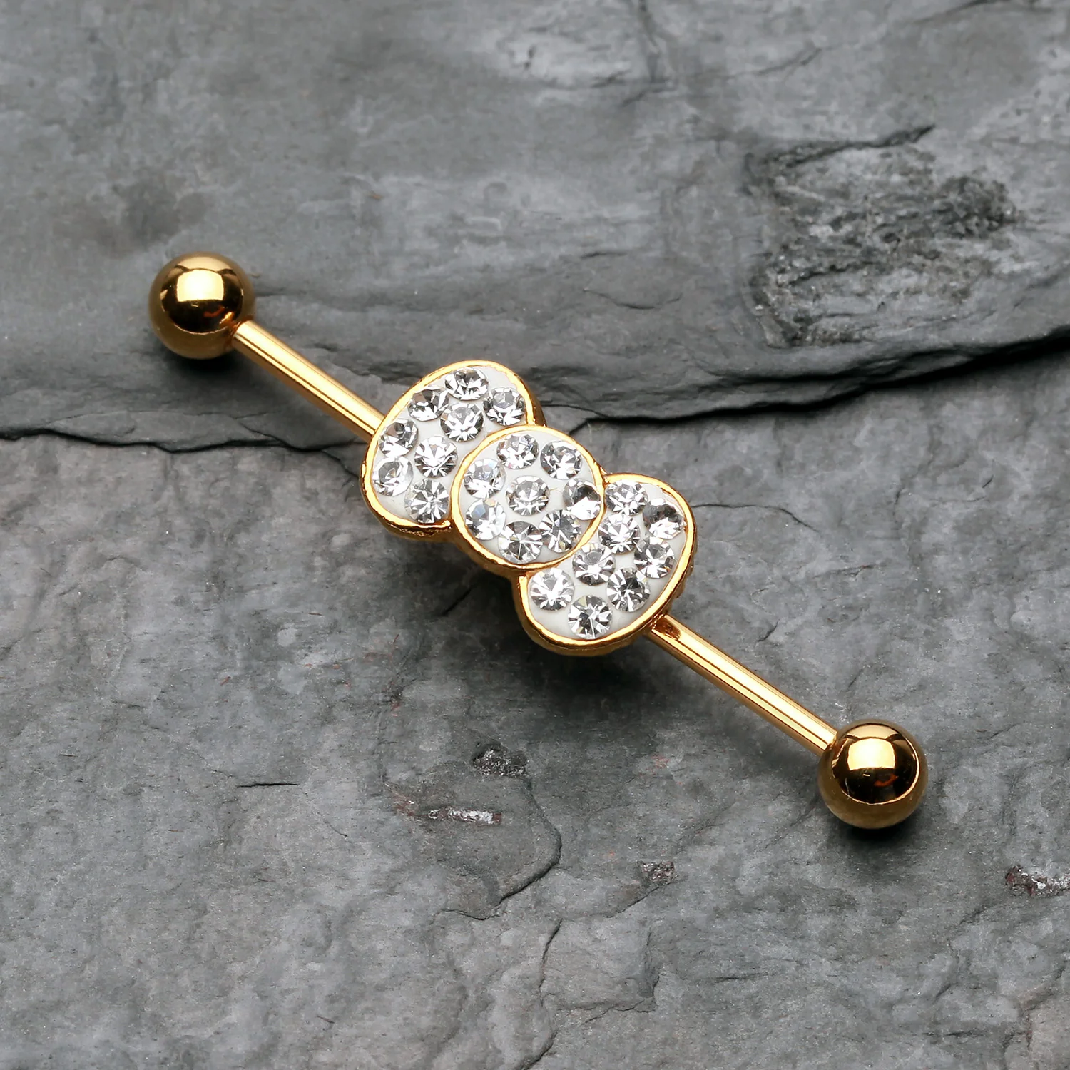 Golden Adorable Bow-Tie Sparkle Industrial Barbell - Image 2