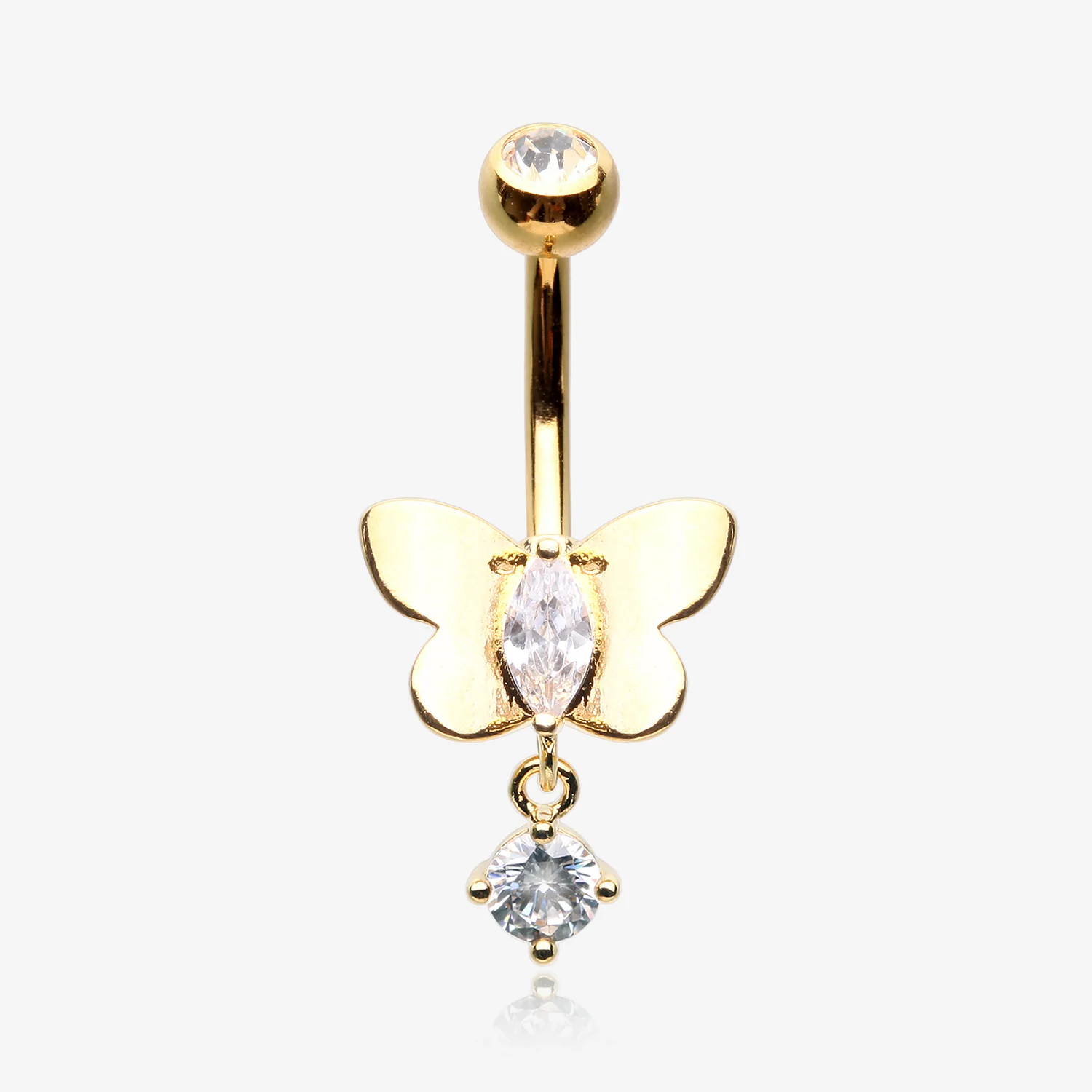 Golden Adorable Butterfly Sparkle Dangle Belly Button Ring