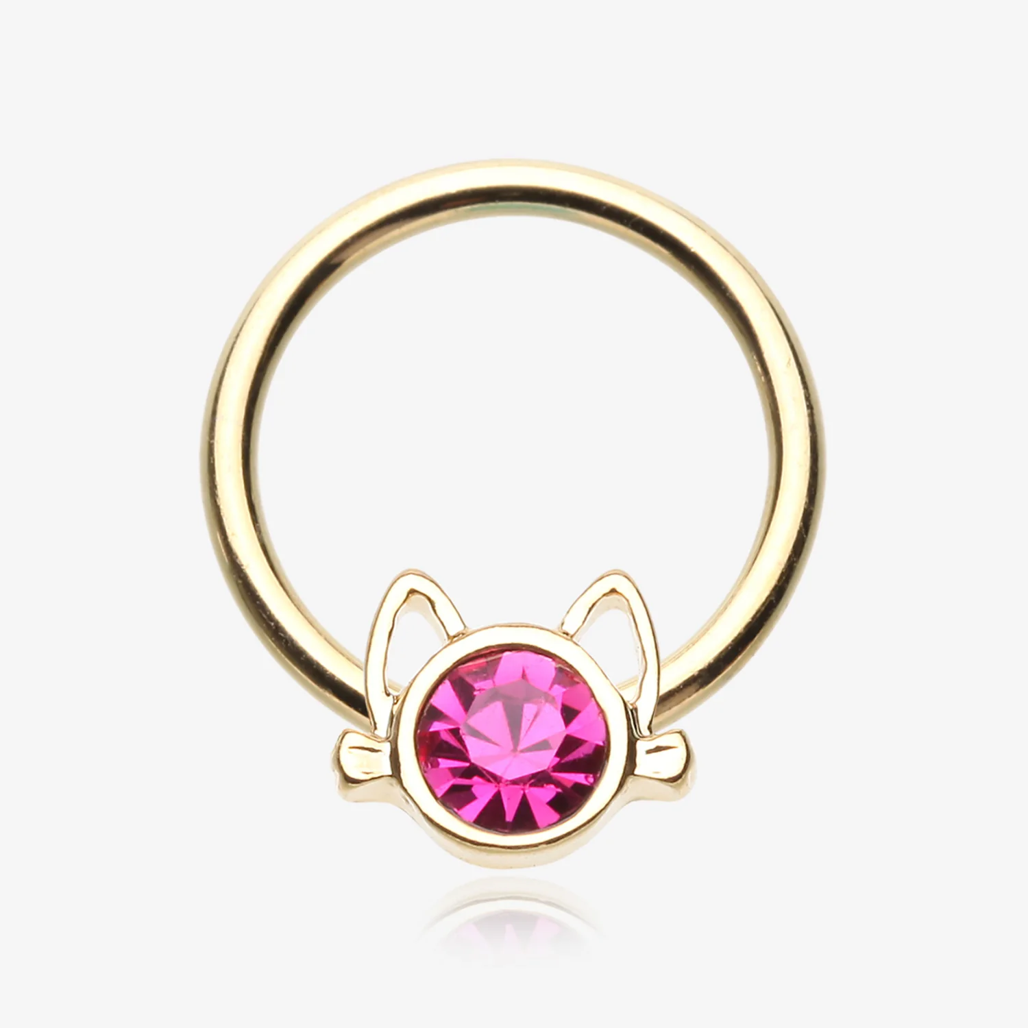 Golden Adorable Cat Face Sparkle Captive Bead Ring