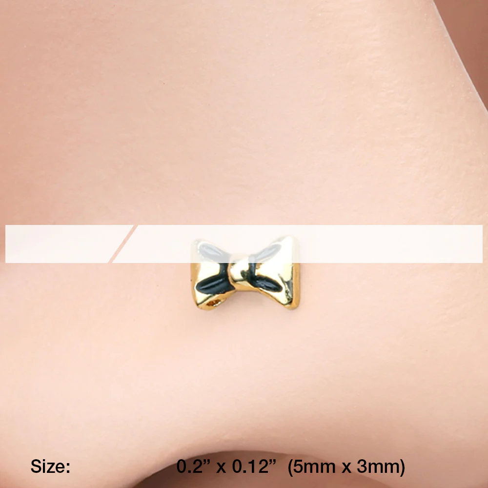 Golden Adorable Dainty Bow-Tie L-Shaped Nose Ring - Image 3
