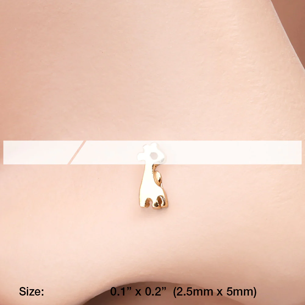 Golden Adorable Dainty Giraffe L-Shaped Nose Ring - Image 3