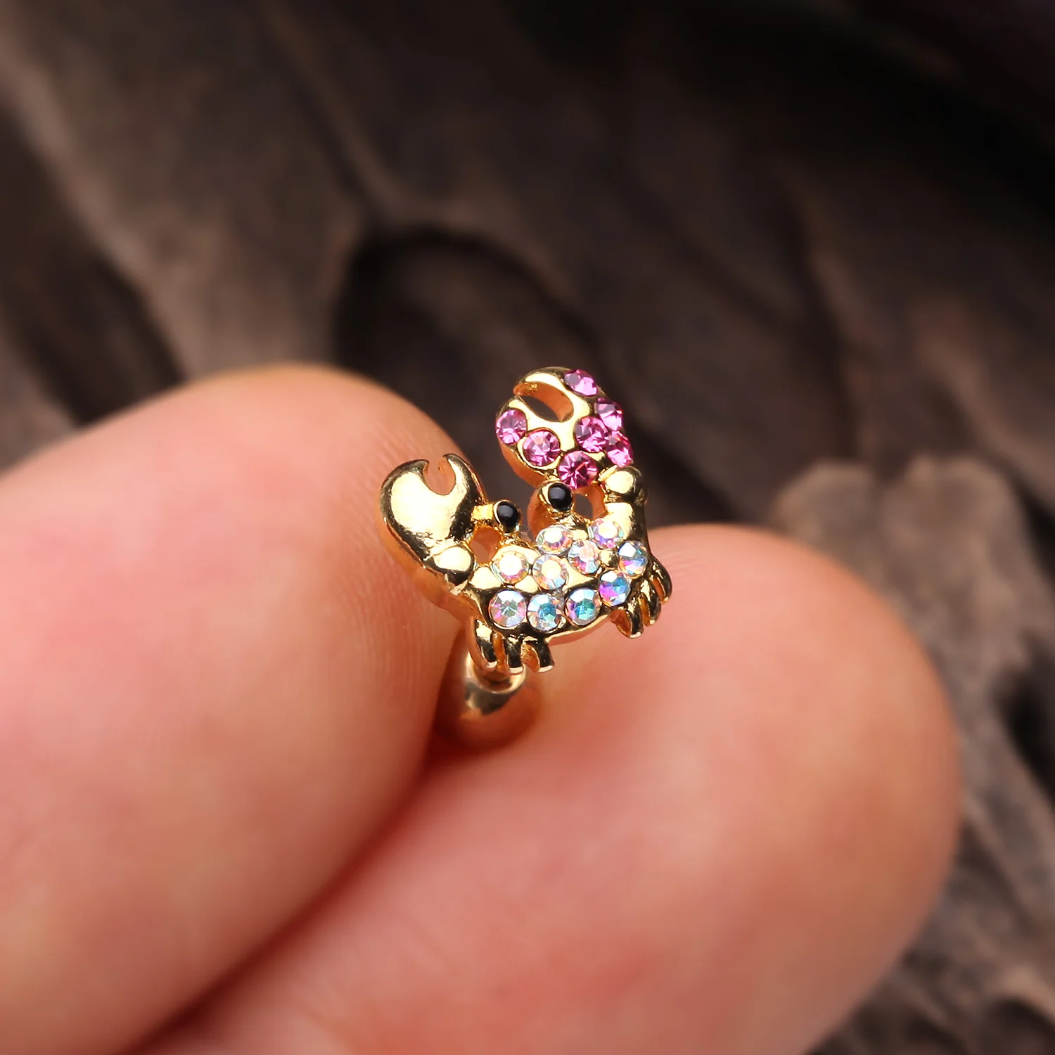 Golden Adorable Fiddler Crab Sparkle Cartilage Tragus Earring - Image 2