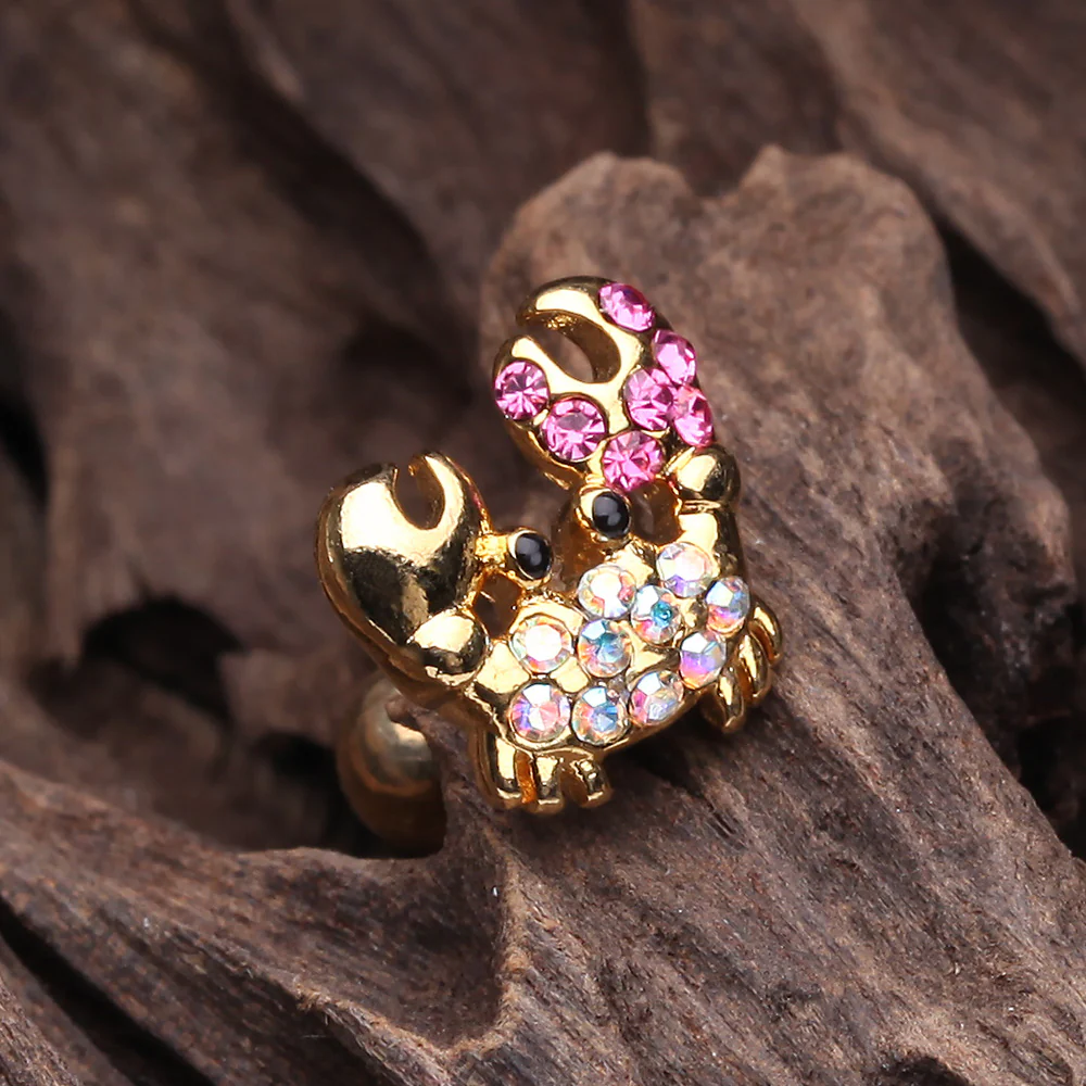 Golden Adorable Fiddler Crab Sparkle Cartilage Tragus Earring - Image 3