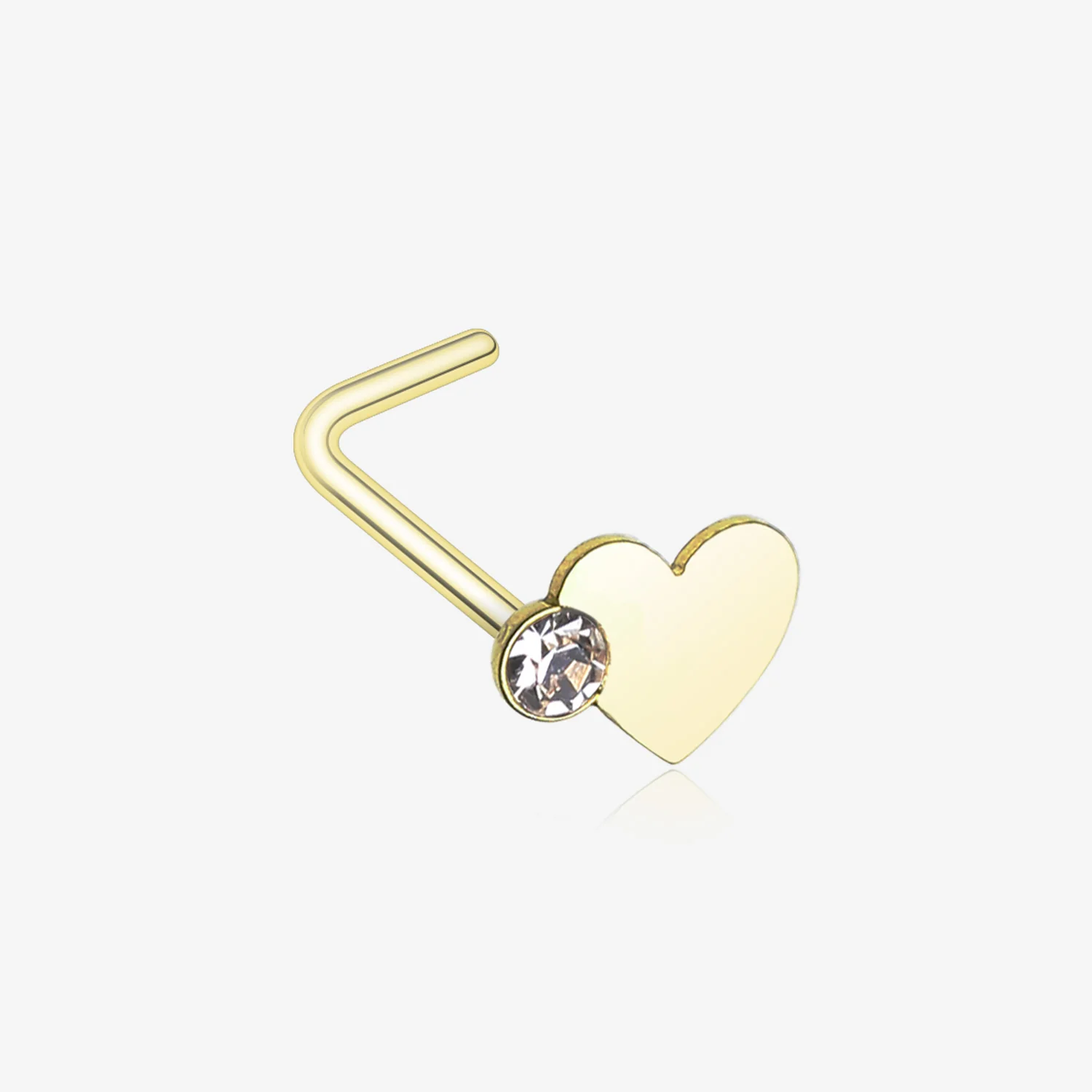 Golden Adorable Heart Sparkle L-Shaped Nose Ring