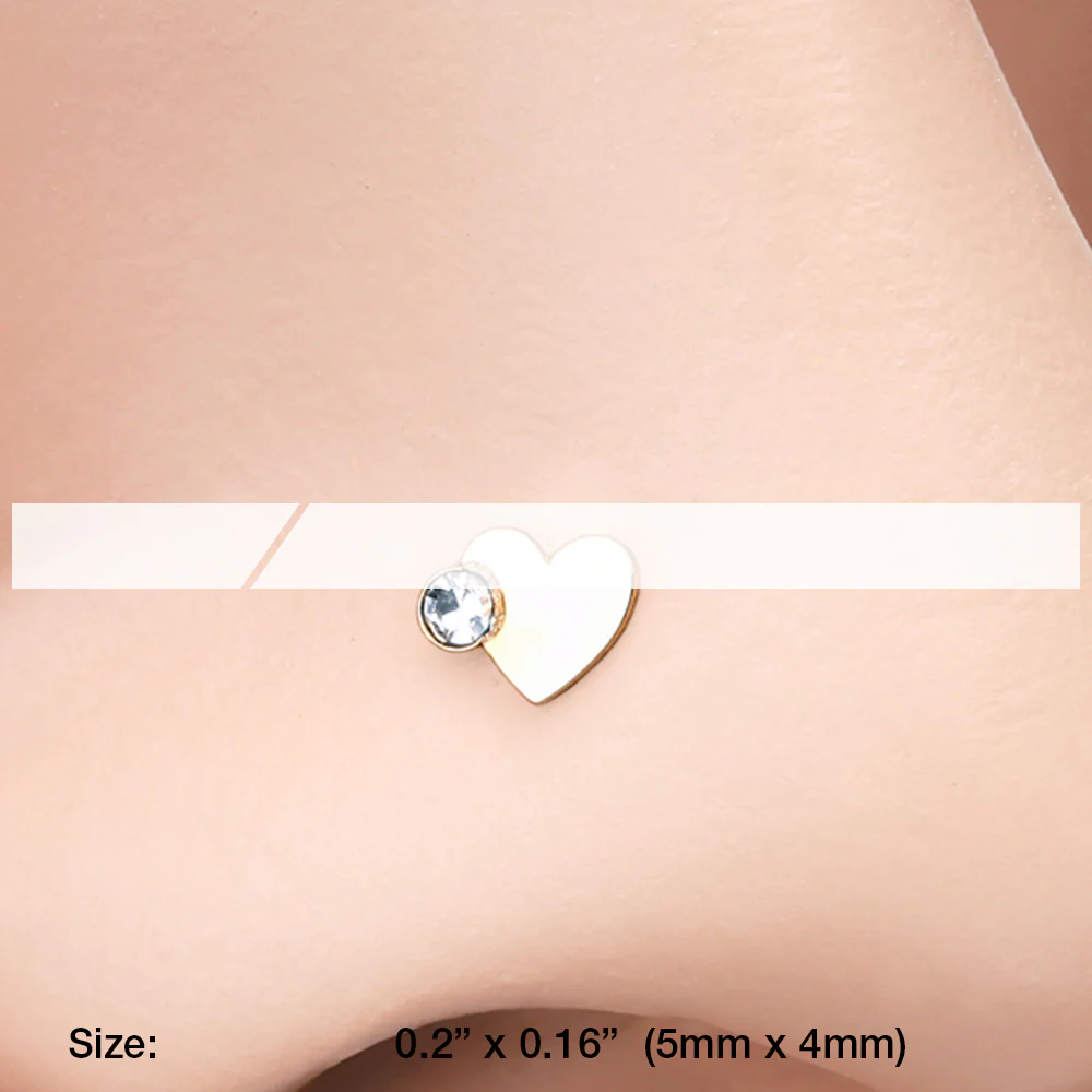 Golden Adorable Heart Sparkle L-Shaped Nose Ring - Image 3