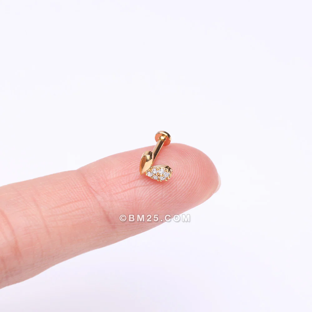 Golden Adorable Heart Sprout Sparkle Internally Threaded Steel Flat Back Stud Labret - Image 3
