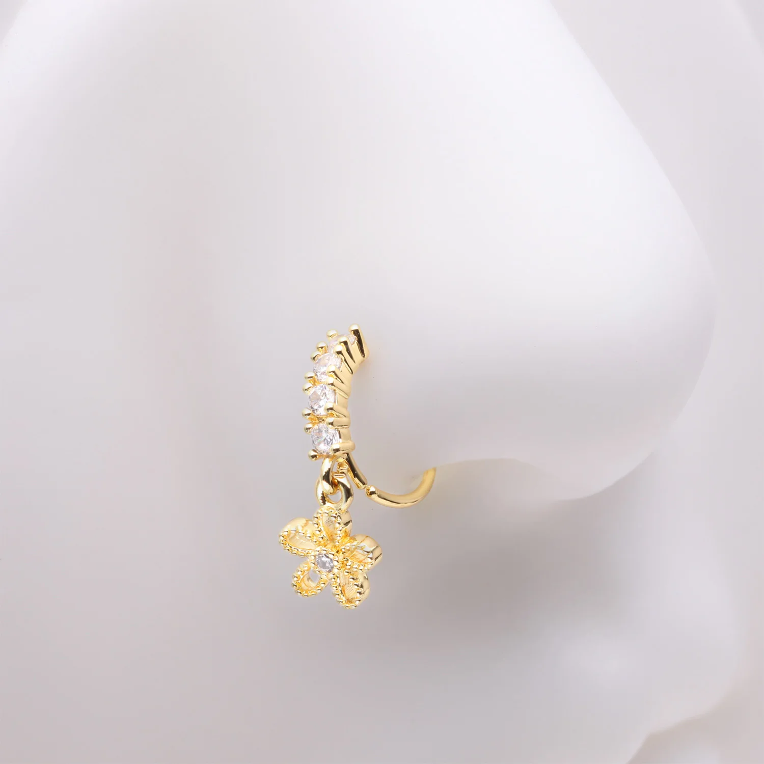 Golden Adorable Hollow Flower Sparkle Dangle Multi-Gem Lined Bendable Hoop Ring - Image 2