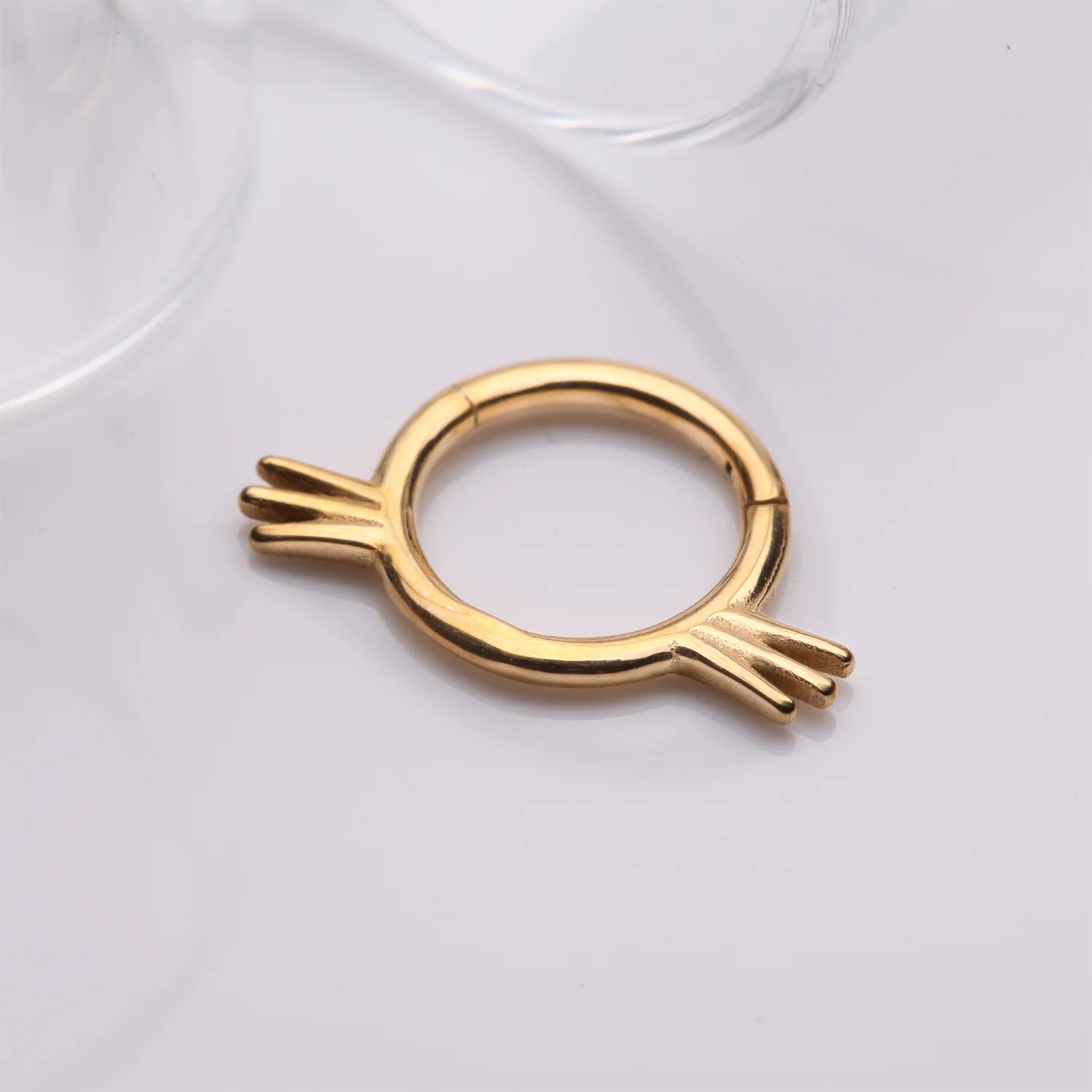 Golden Adorable Kitty Cat Whisker Clicker Hoop Ring - Image 2