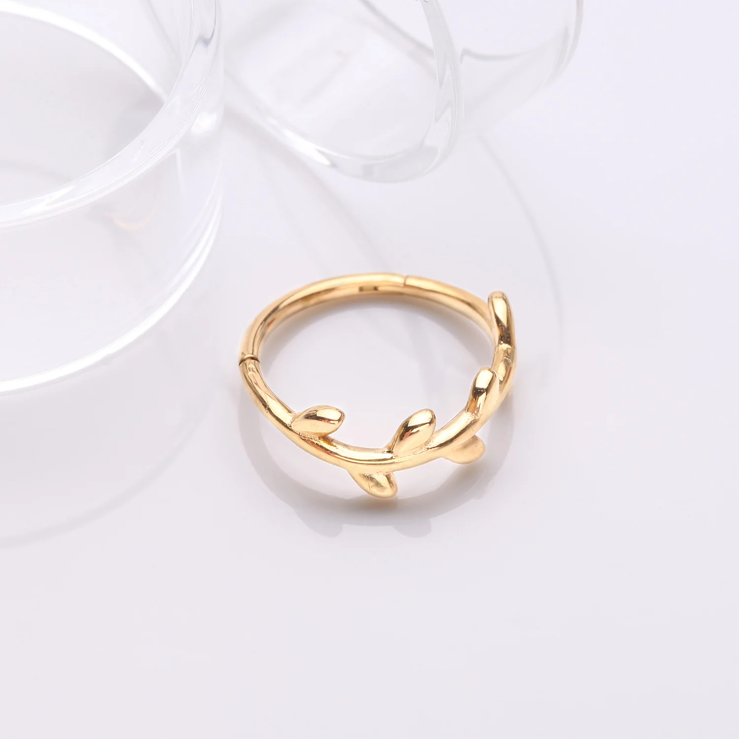 Golden Adorable Leaflet Wreath Steel Clicker Hoop Ring - Image 2