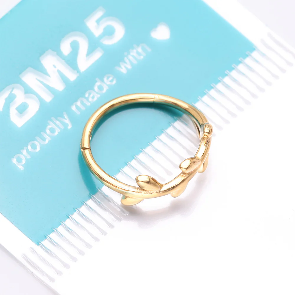 Golden Adorable Leaflet Wreath Steel Clicker Hoop Ring - Image 5