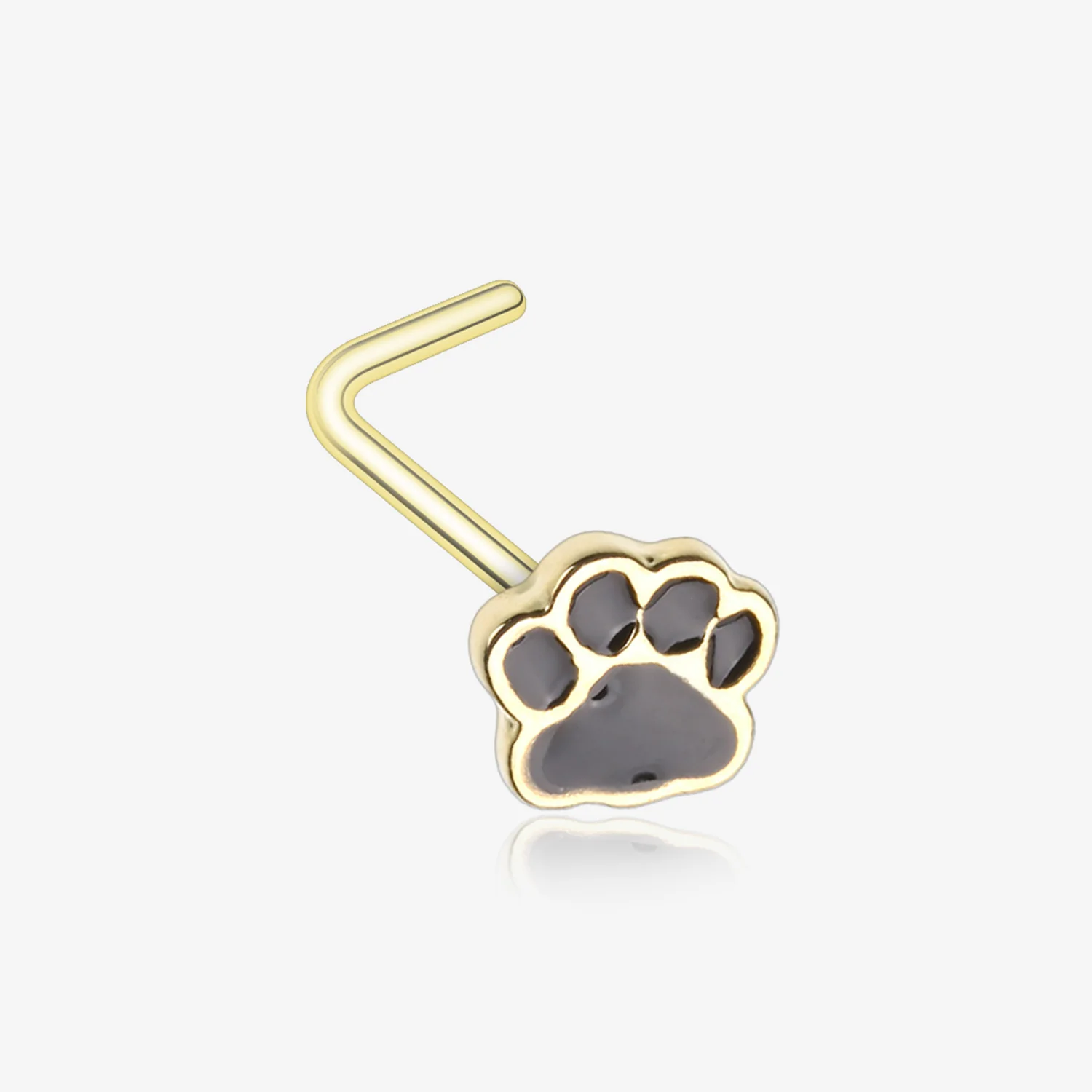 Golden Adorable Paw Print L-Shaped Nose Ring