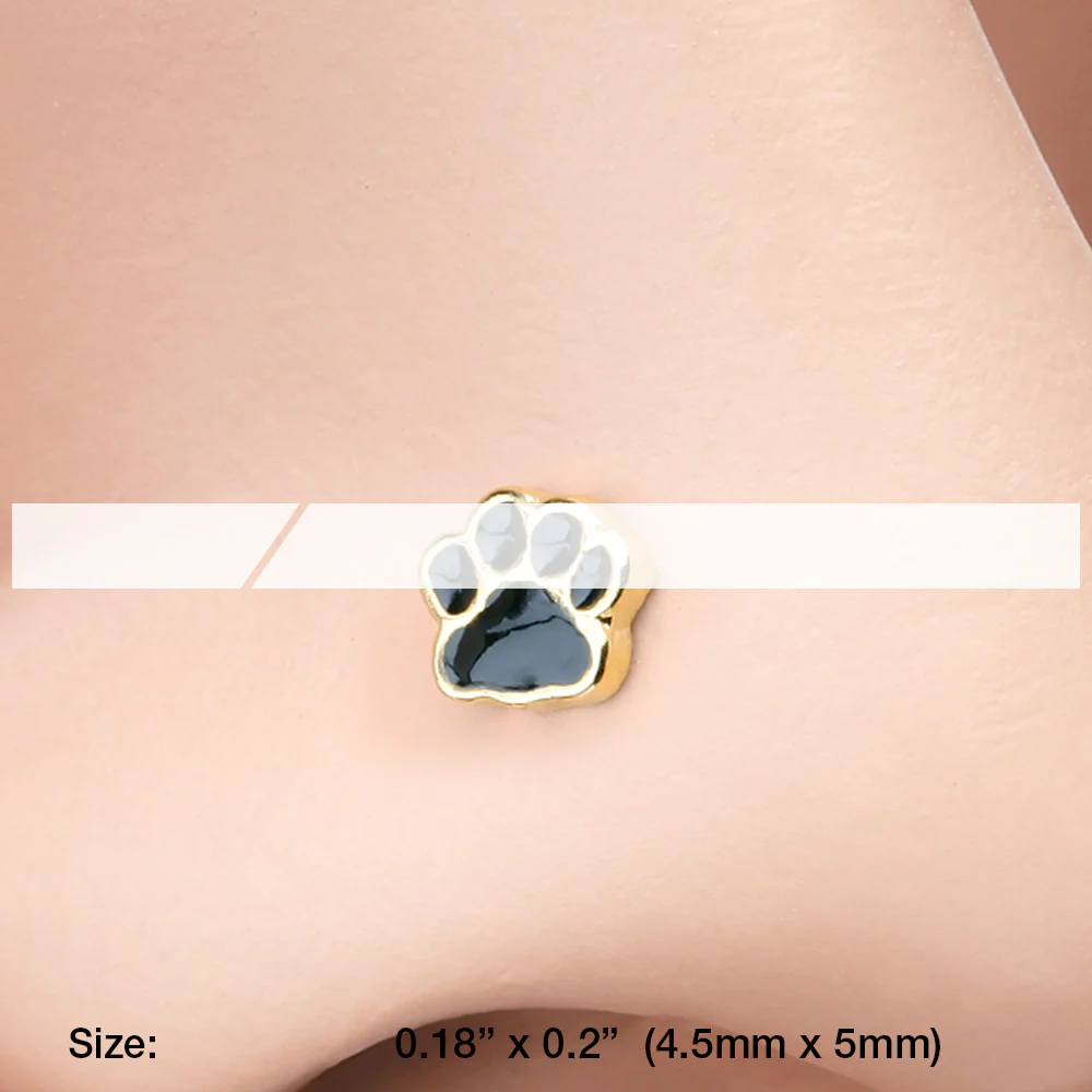 Golden Adorable Paw Print L-Shaped Nose Ring - Image 3