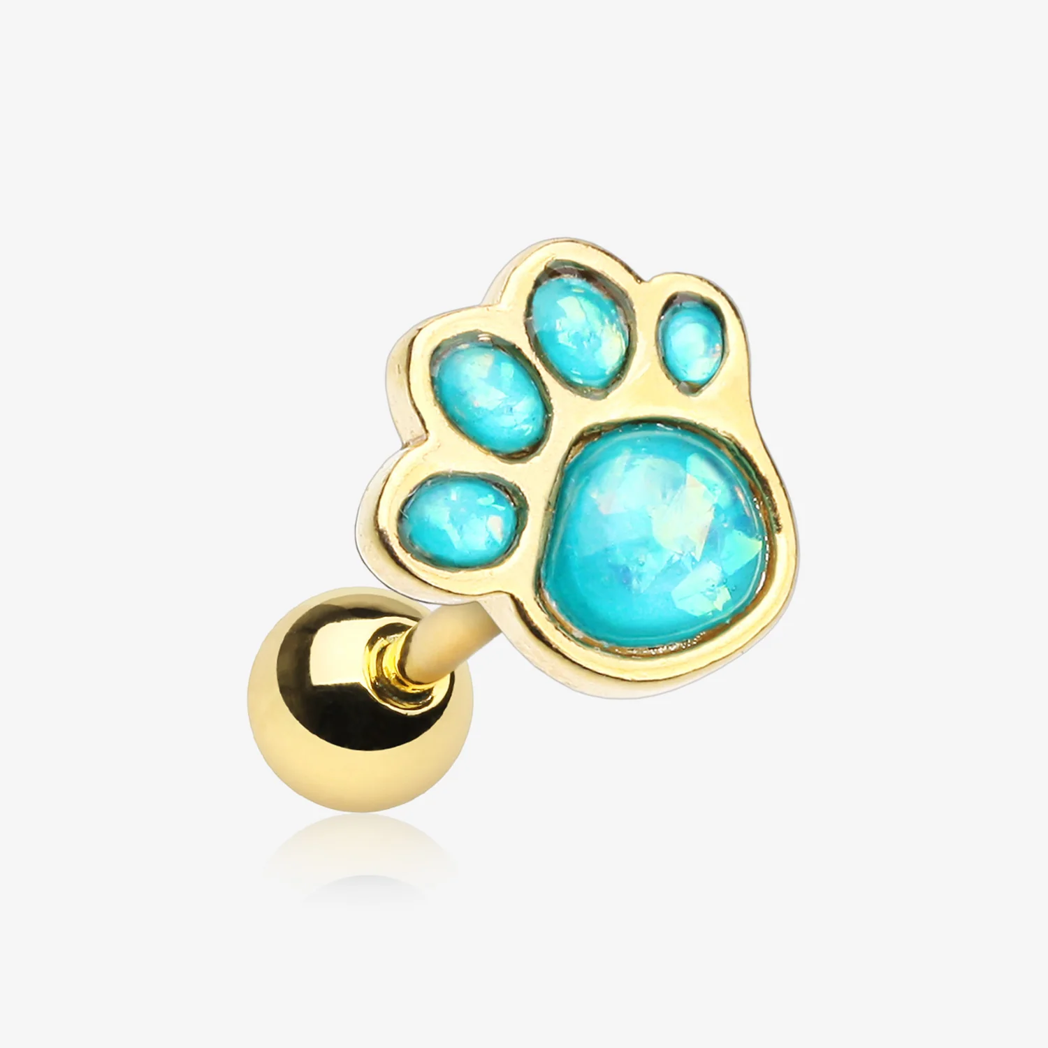 Golden Adorable Paw Print Opal Sparkle Cartilage Tragus Earring