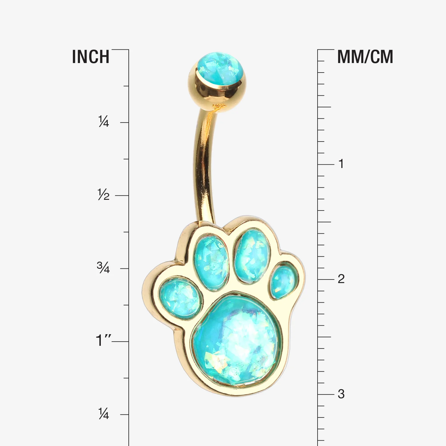 Golden Adorable Paw Print Opalescent Sparkle Belly Button Ring - Image 2