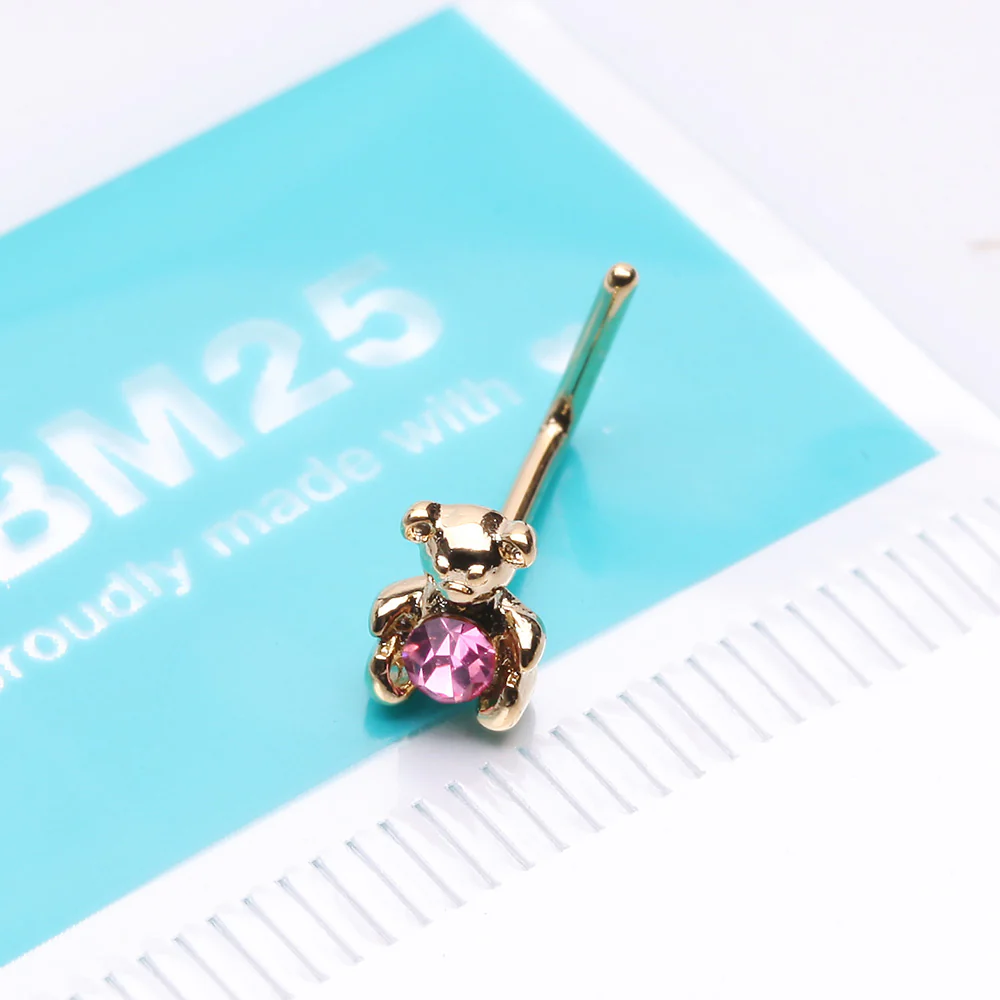 Golden Adorable Teddy Bear Sparkle L-Shaped Nose Ring - Image 3