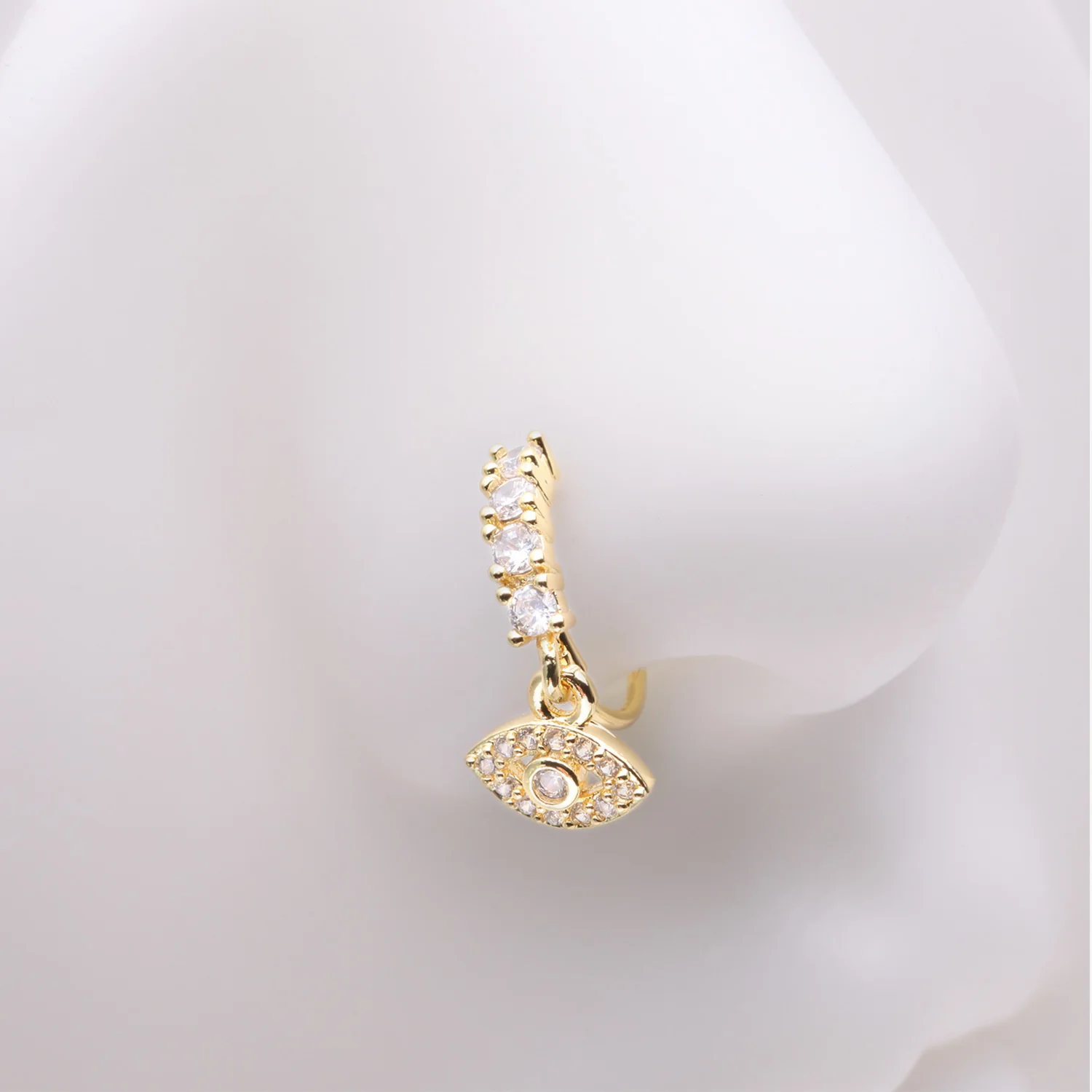 Golden All Seeing Eye Sparkle Dangle Multi-Gem Lined Bendable Hoop Ring - Image 2