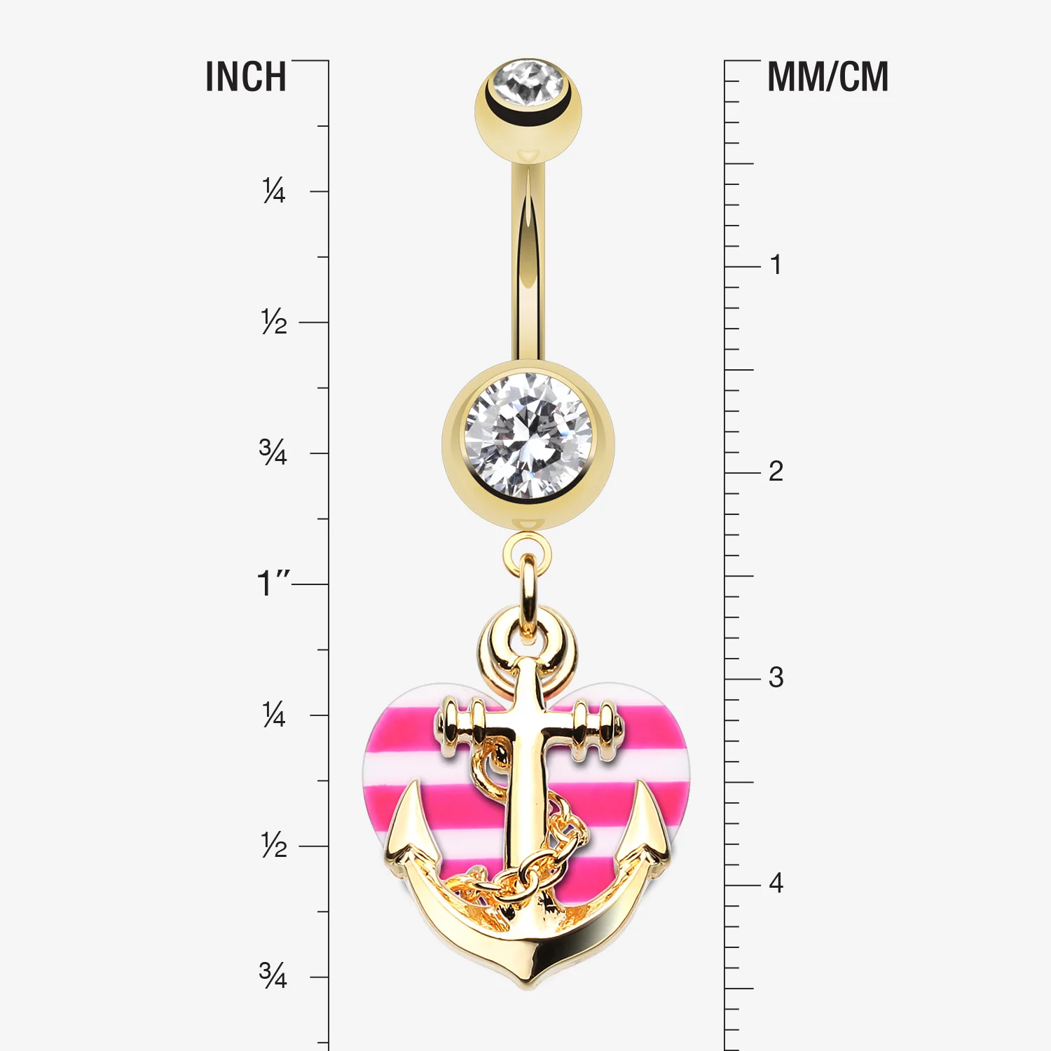 Golden Anchor Nautical Heart Belly Button Ring - Image 2