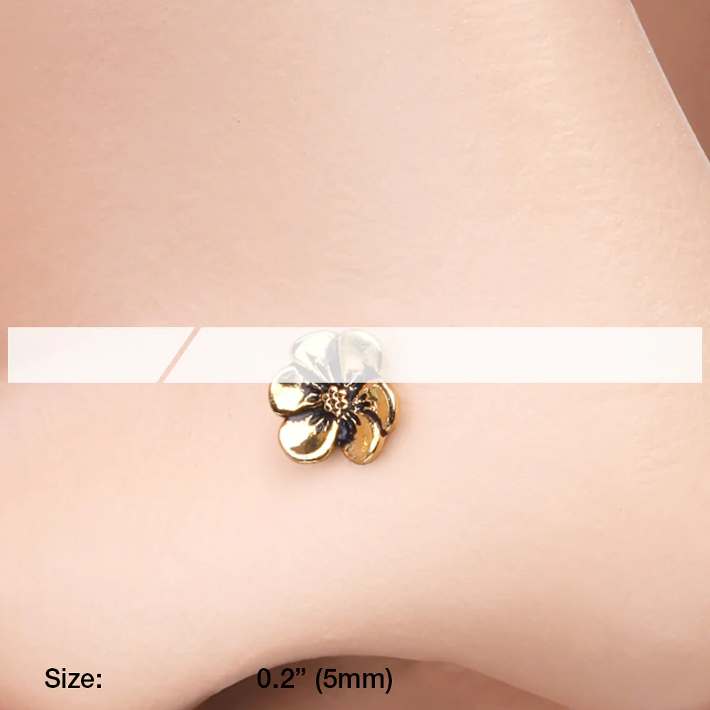 Golden Anemone Flower Nose Stud Ring - Image 3