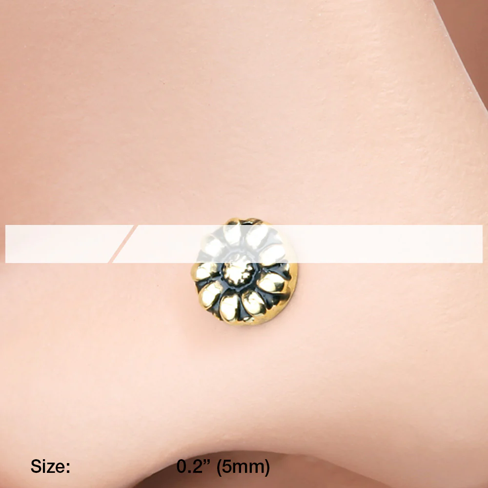 Golden Antique Daisy L-Shaped Nose Ring - Image 3