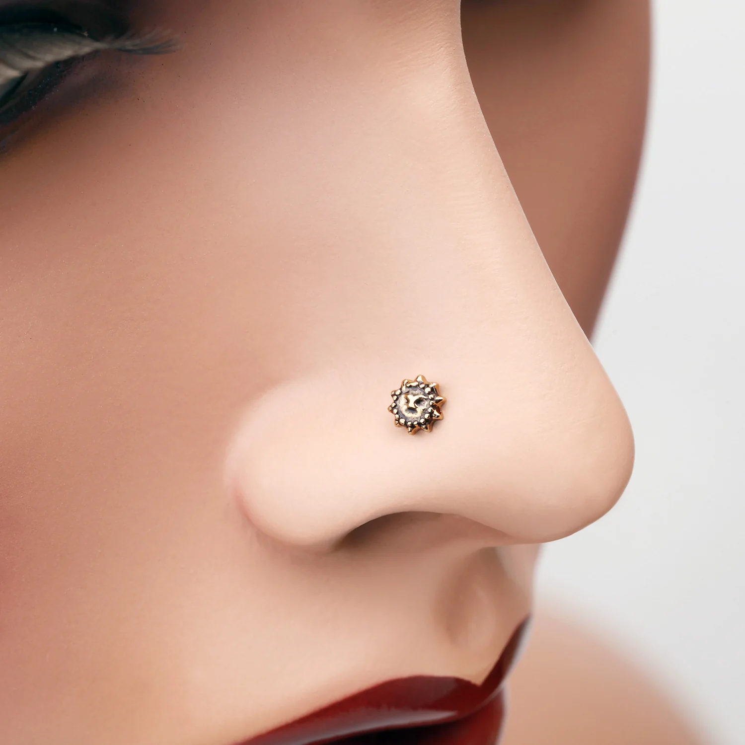 Golden Antique Mythical Sun Face Nose Stud Ring - Image 2