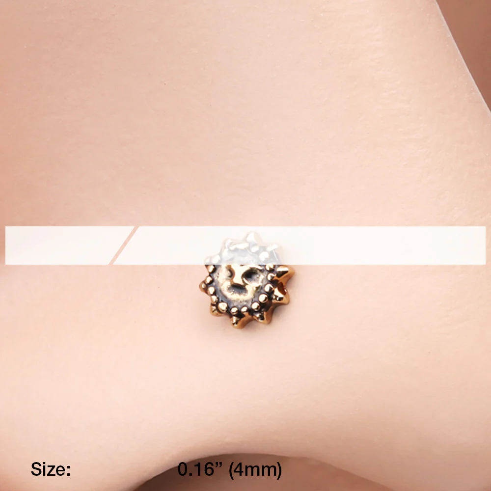 Golden Antique Mythical Sun Face Nose Stud Ring - Image 3