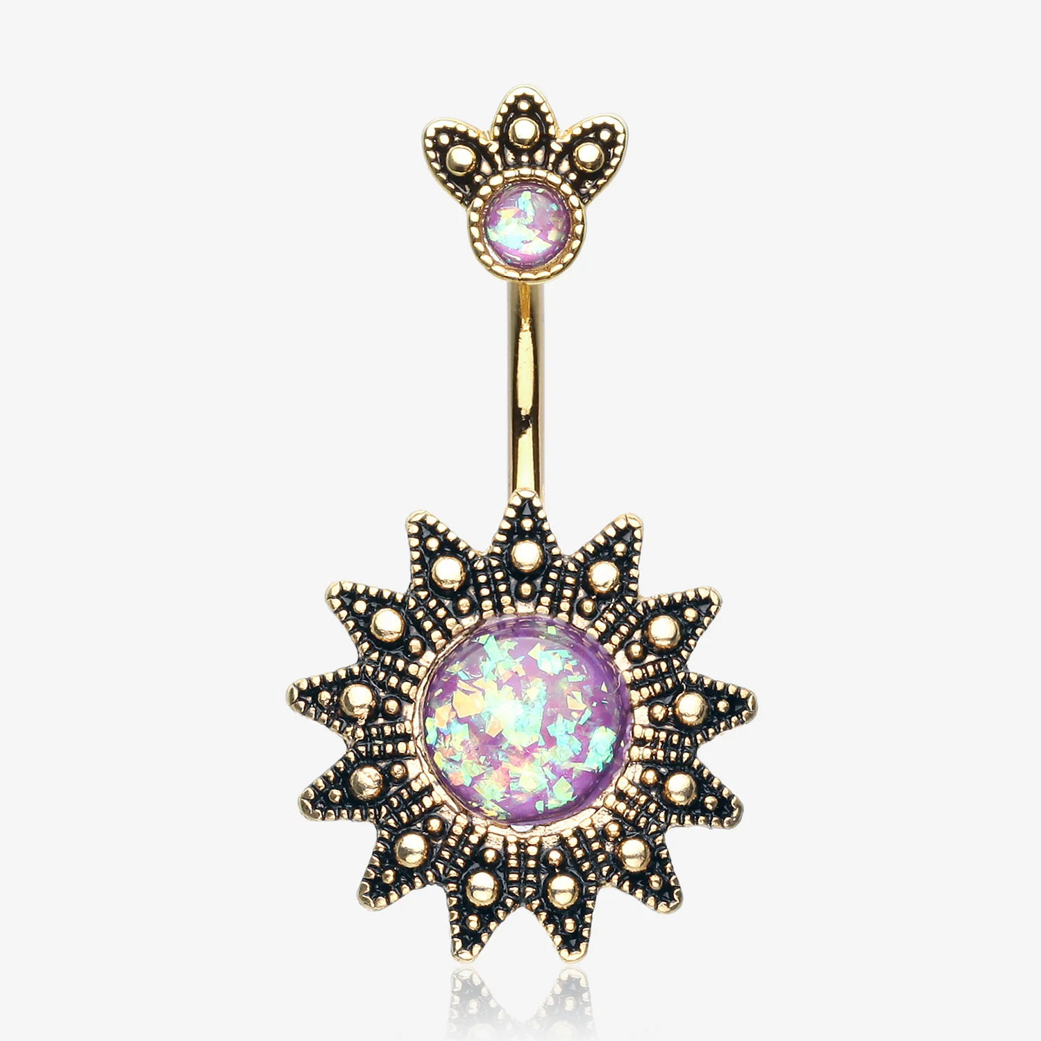 Golden Antique Tribal Sun God Opal Sparkle Belly Button Ring