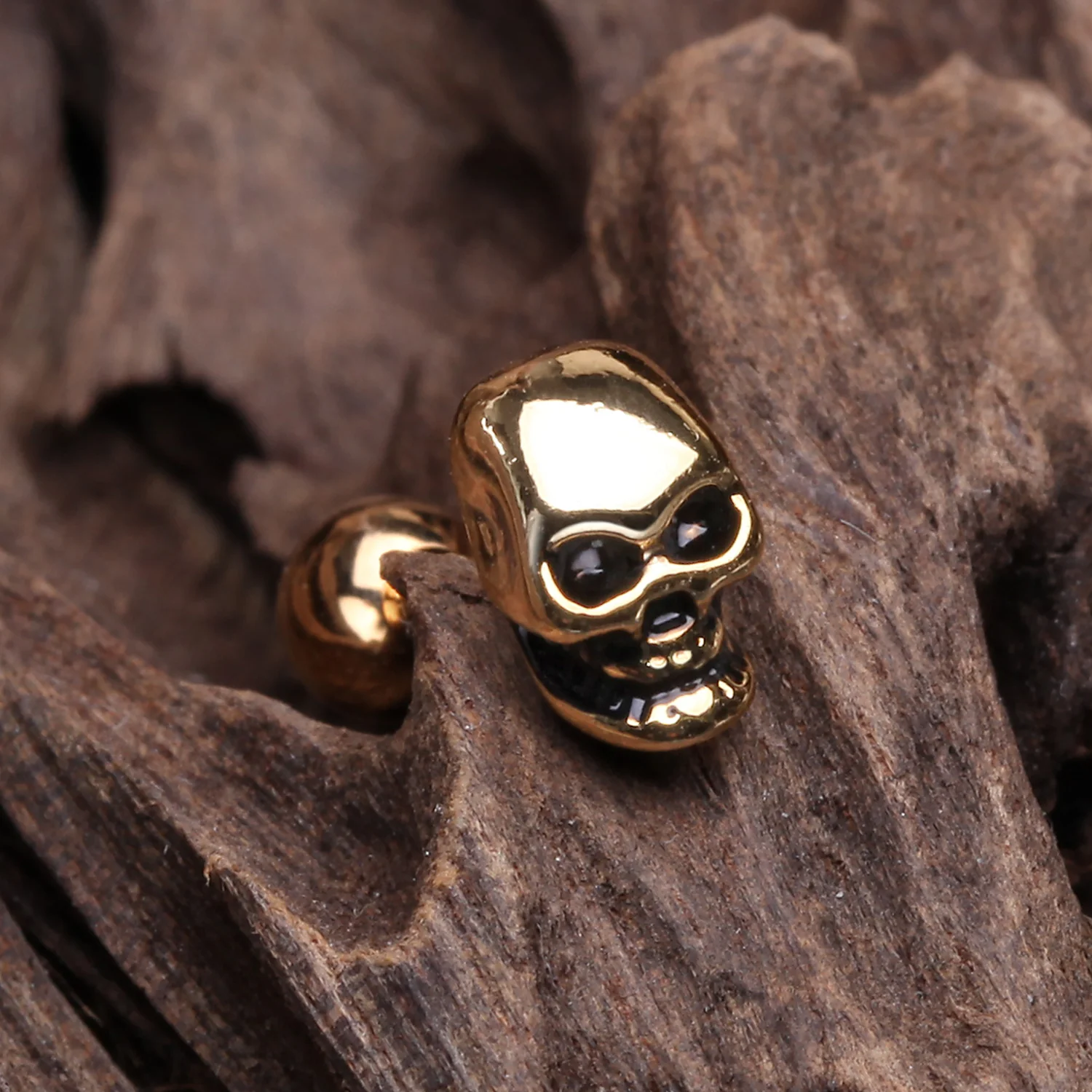 Golden Apocalyptic Skull Cartilage Tragus Barbell - Image 2