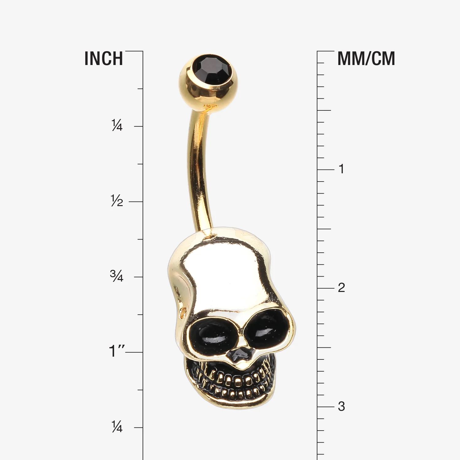 Golden Apocalyptic Skull Head Belly Button Ring - Image 2