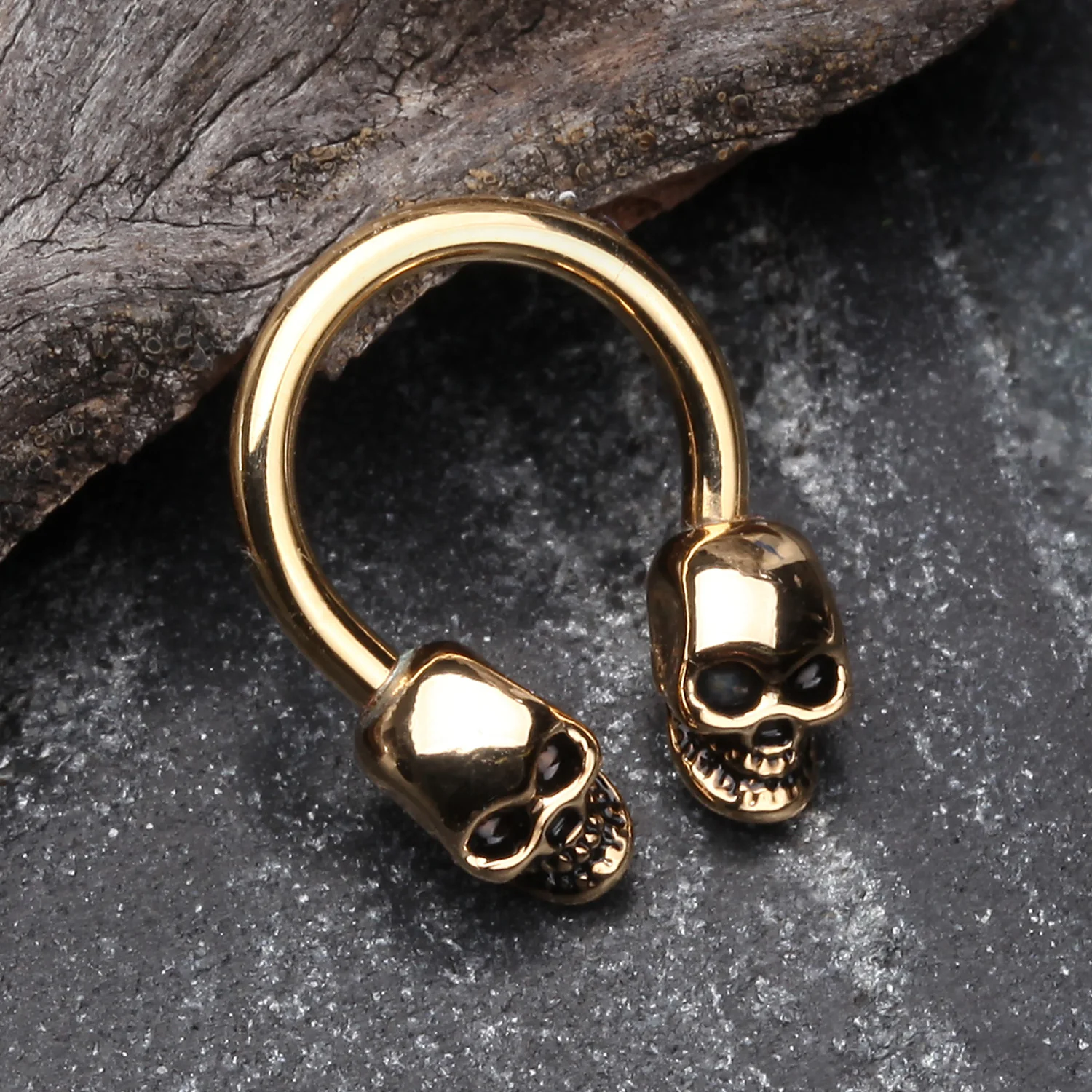 Golden Apocalyptic Skull Horseshoe Circular Barbell - Image 2