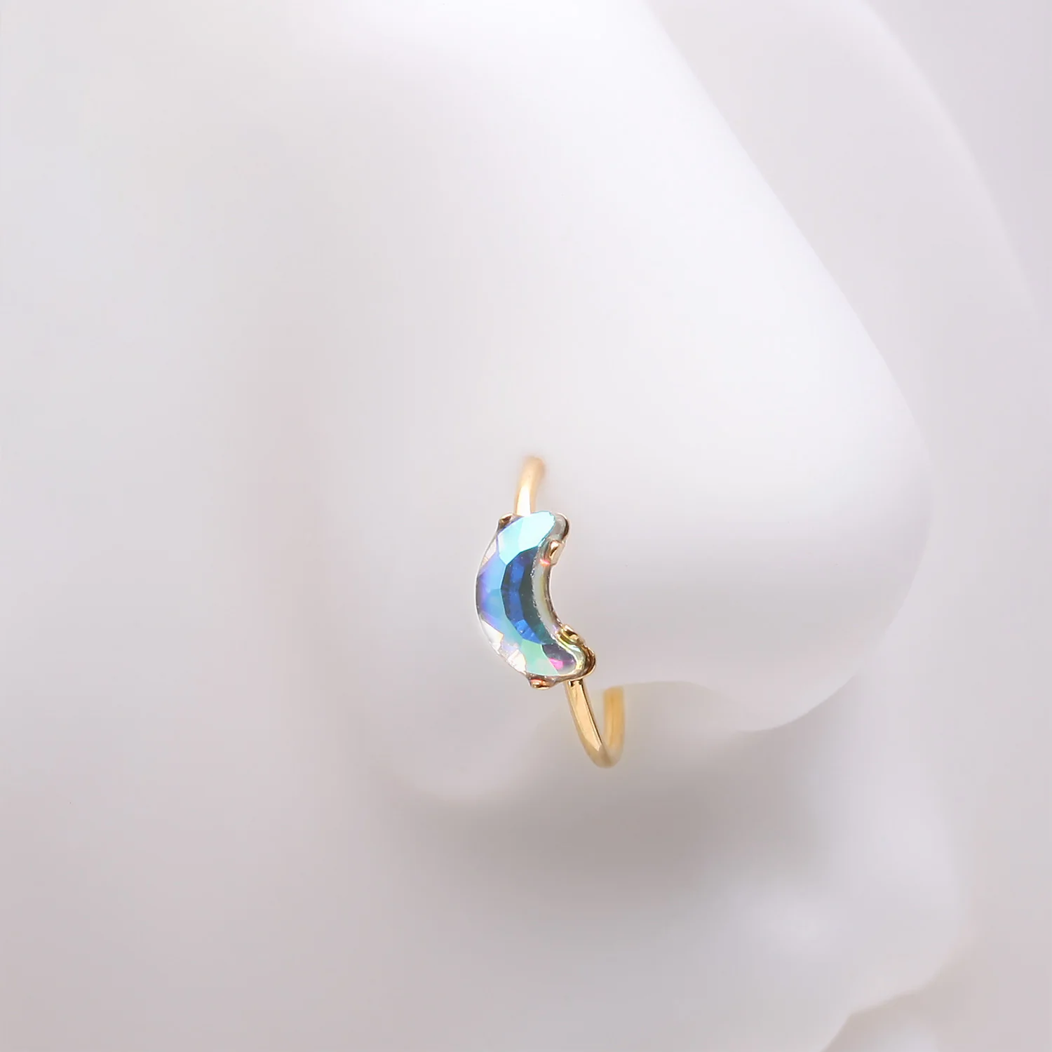 Golden Aurora Crescent Moon Iridescent Sparkle Bendable Hoop Ring - Image 2