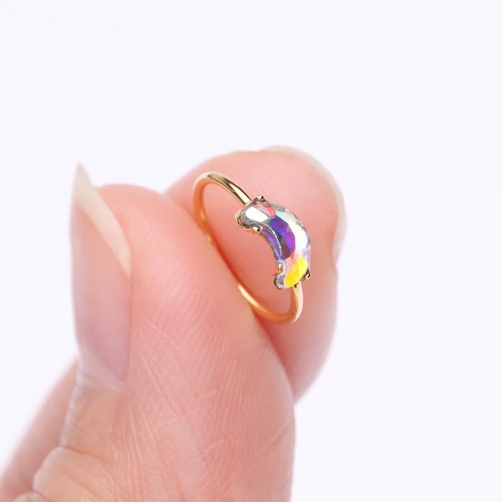 Golden Aurora Crescent Moon Iridescent Sparkle Bendable Hoop Ring - Image 3